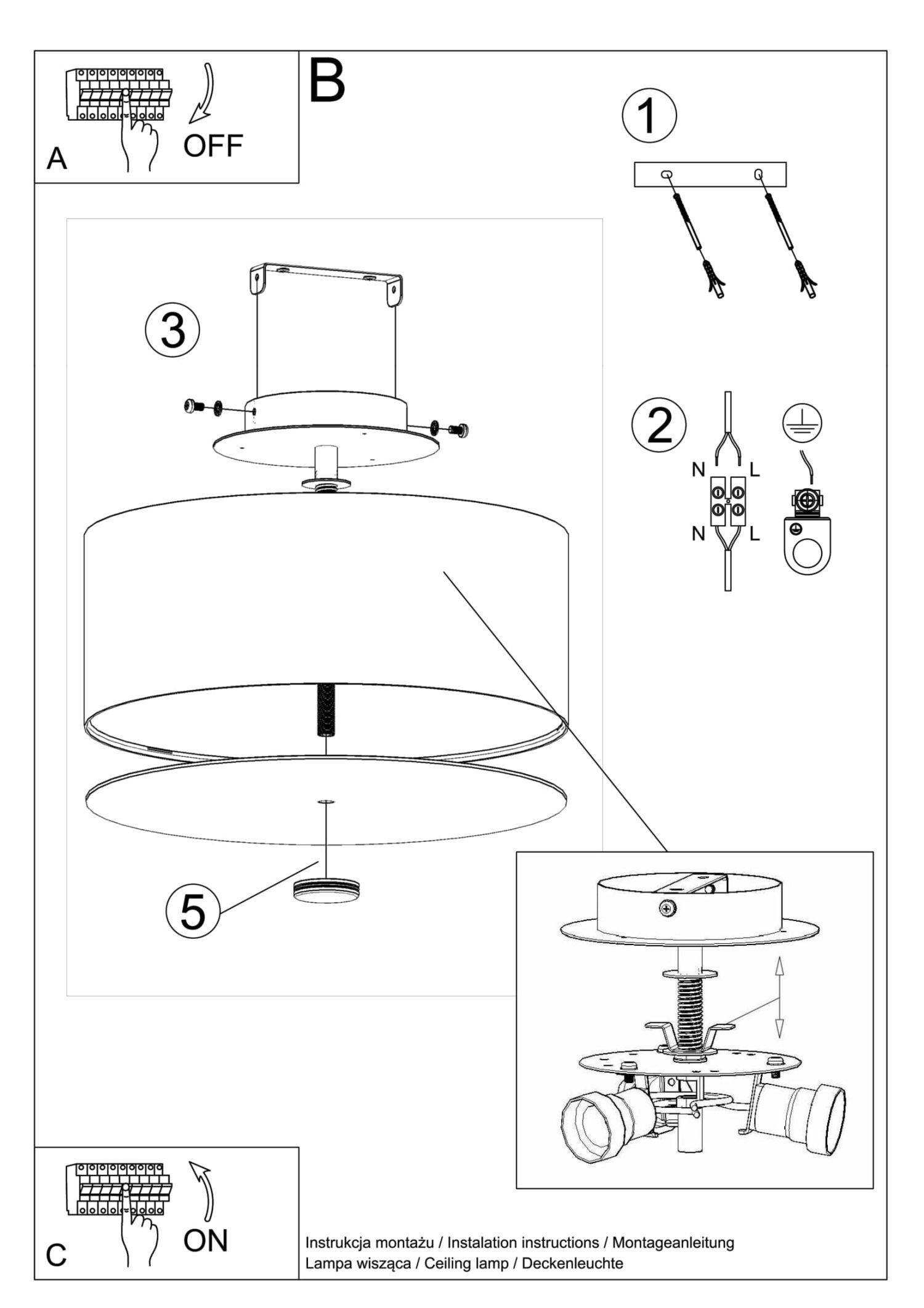 Deckenlampe Weiß Stoff Glas Ø 30 cm rund blendarm 3x E27