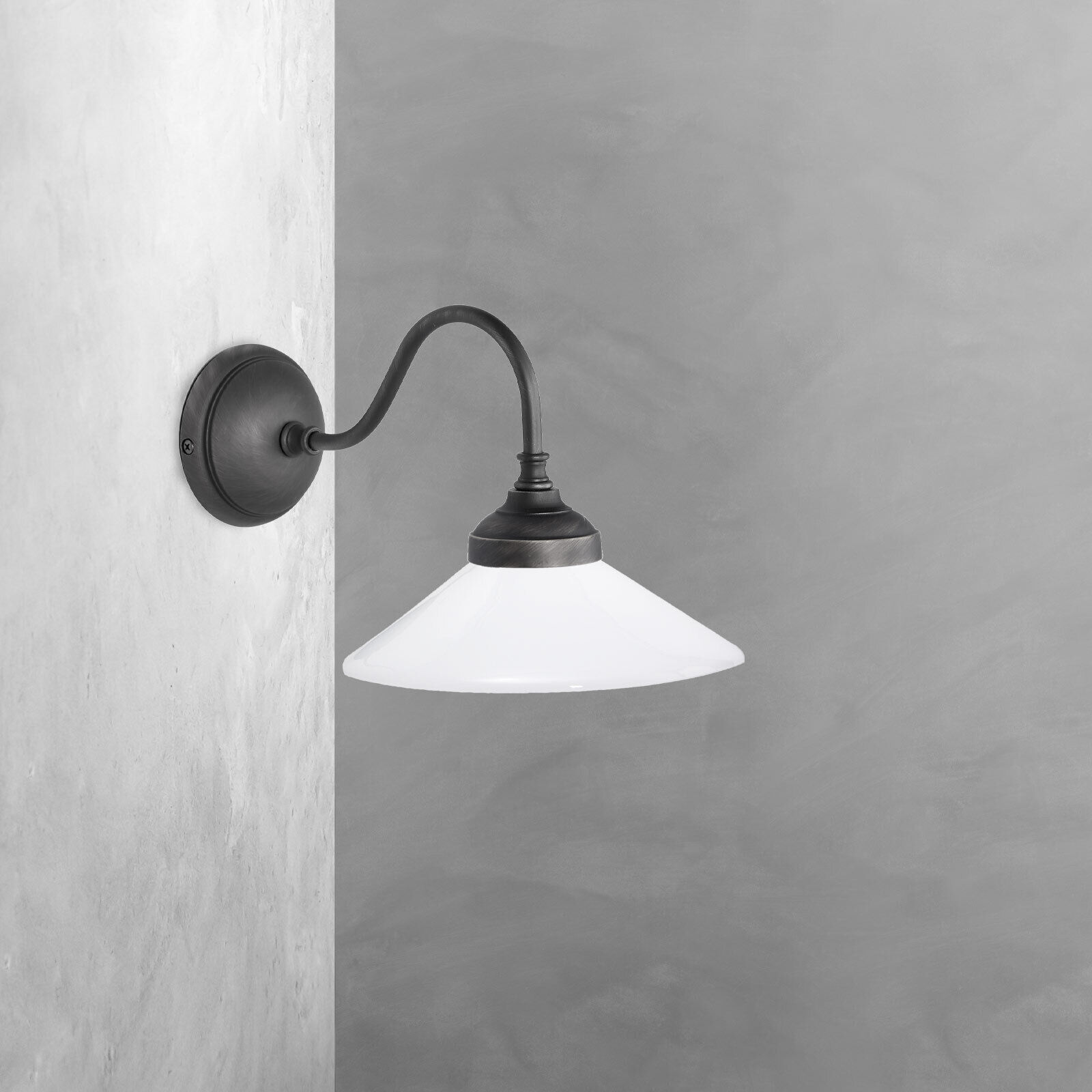 Wandleuchte Messing Glas H: 23,5 cm Rustikal schwenkbar E14