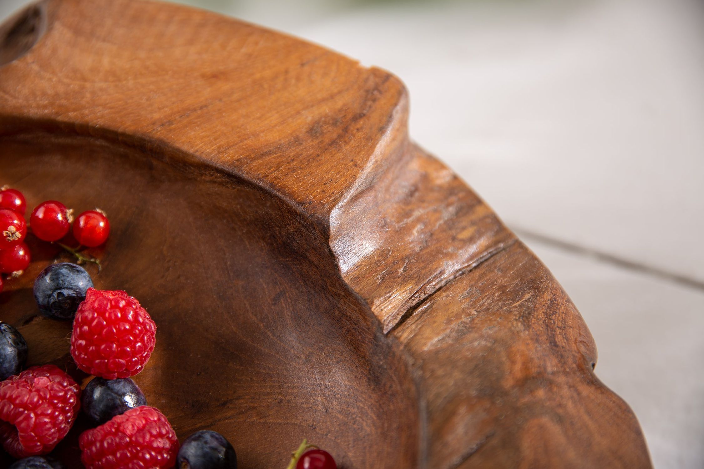 Dekoschale Teak Holz Unikat Handarbeit B: 30 cm Beere, Obst, Produzieren, Himbeere, Blaubeere