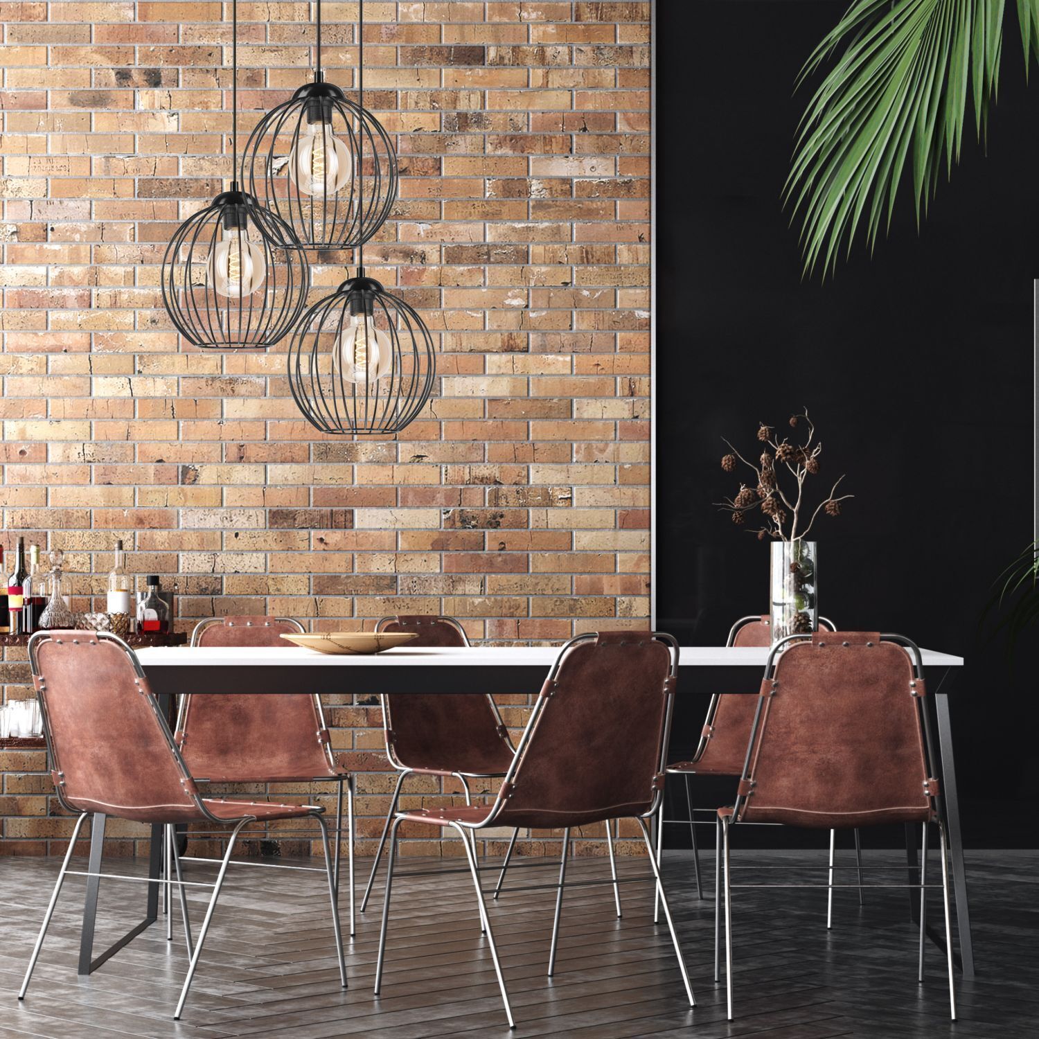 Hängelampe KARNA Metall Draht Schwarz 3-flammig verstellbar Esszimmer, Esstisch, Drinnen, Innenarchitektur, Tabelle