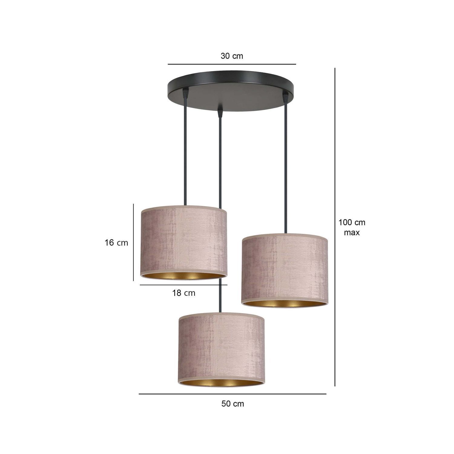 Hängeleuchte Stoff Metall Schwarz Rosa Gold 3-flammig E27