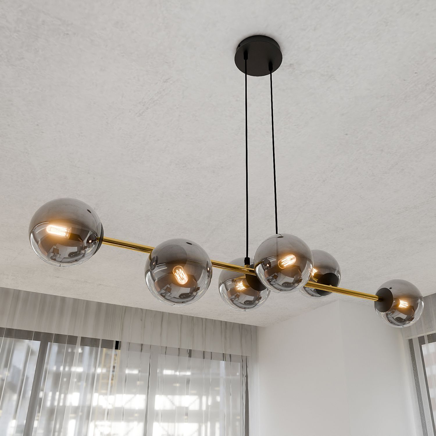 Dekorative Hängelampe Kugelschirm Rauchglas Metall ALOISIO