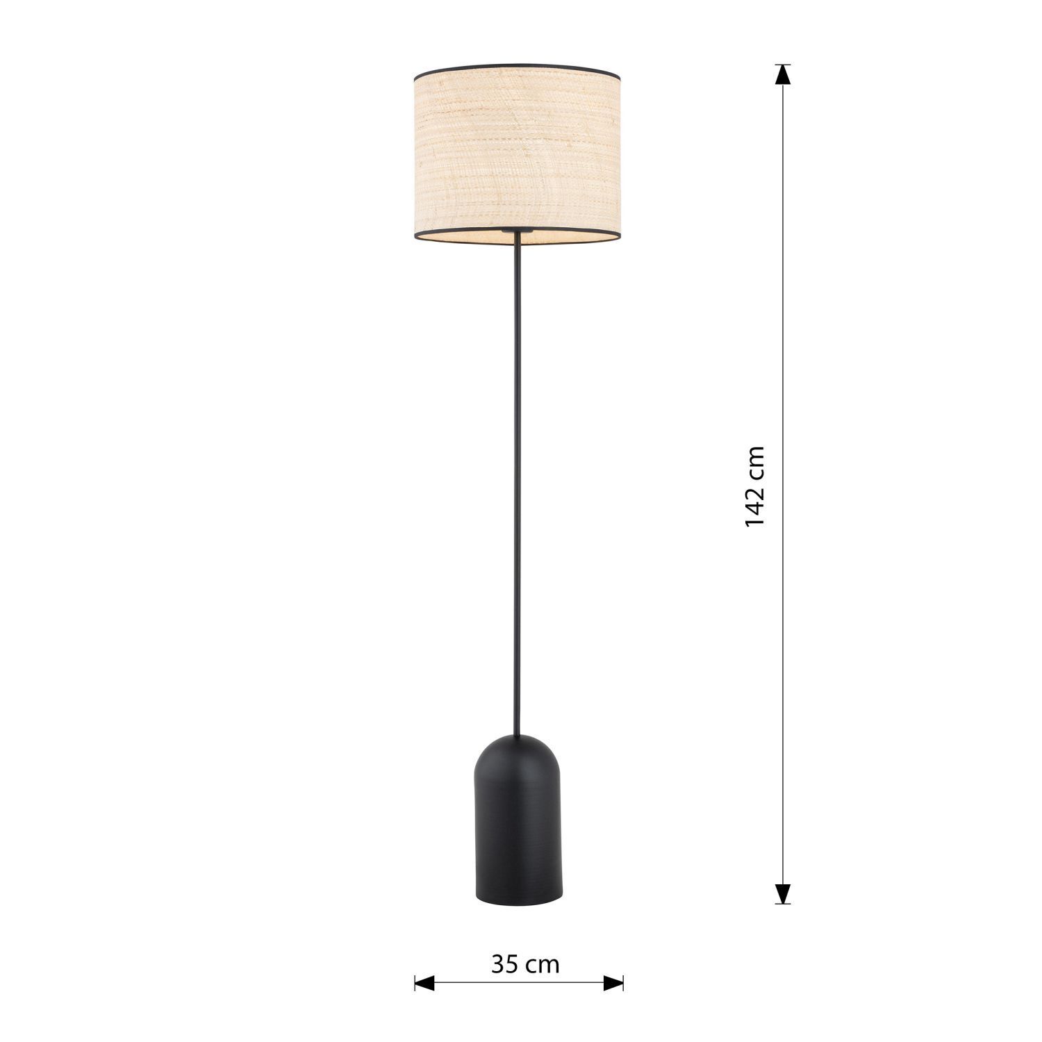 Stehlampe Rattan Metall E27 142 cm Schwarz Natur Modern Lampe