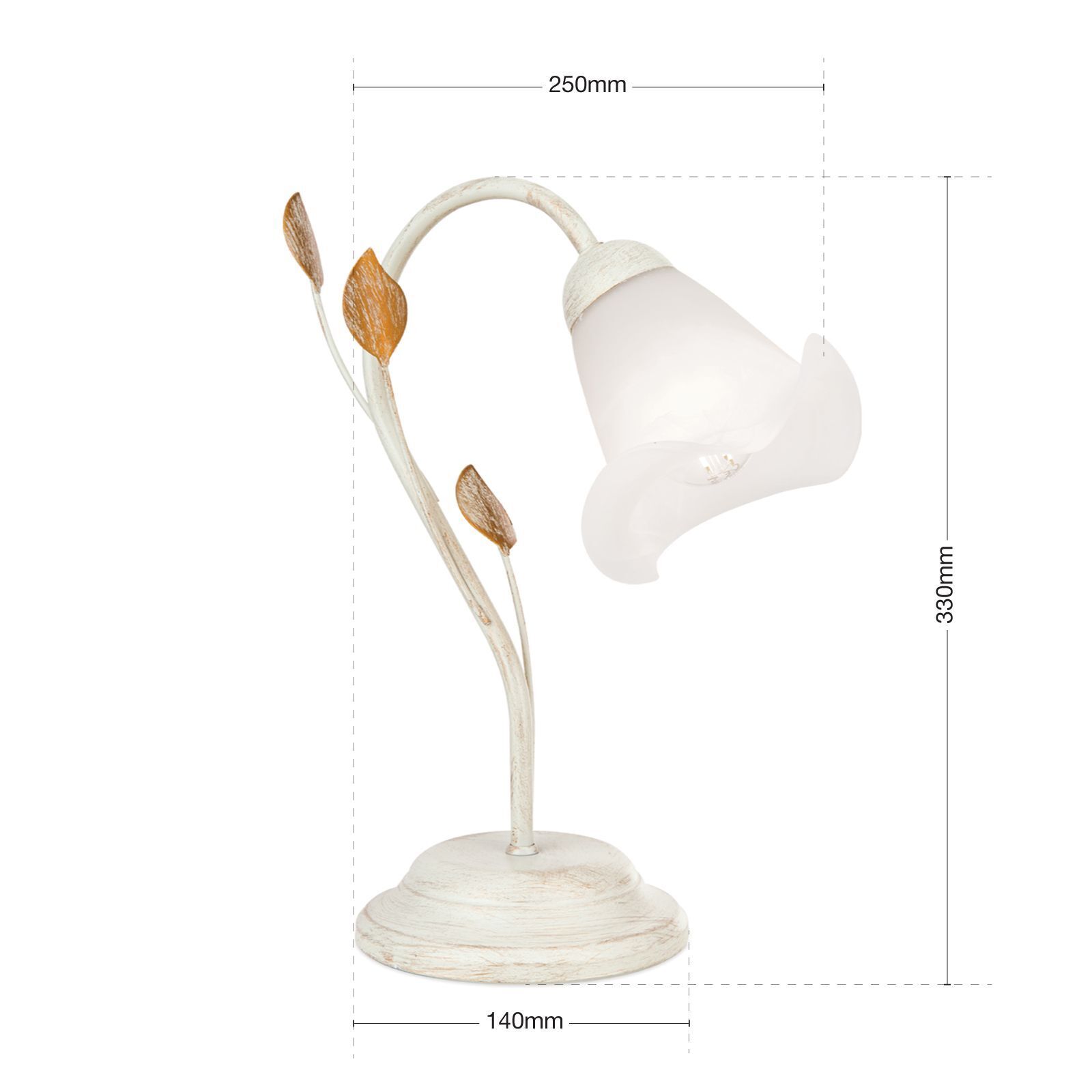 Tischlampe, Lampe, Blumen-Look, Metallstab, Weiß