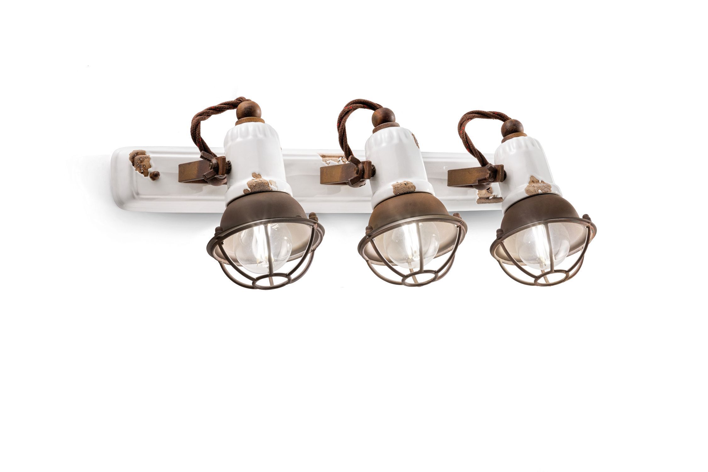 Wandleuchte 2-flammig Weiß Braun Keramik Metall Leuchte, Lampe