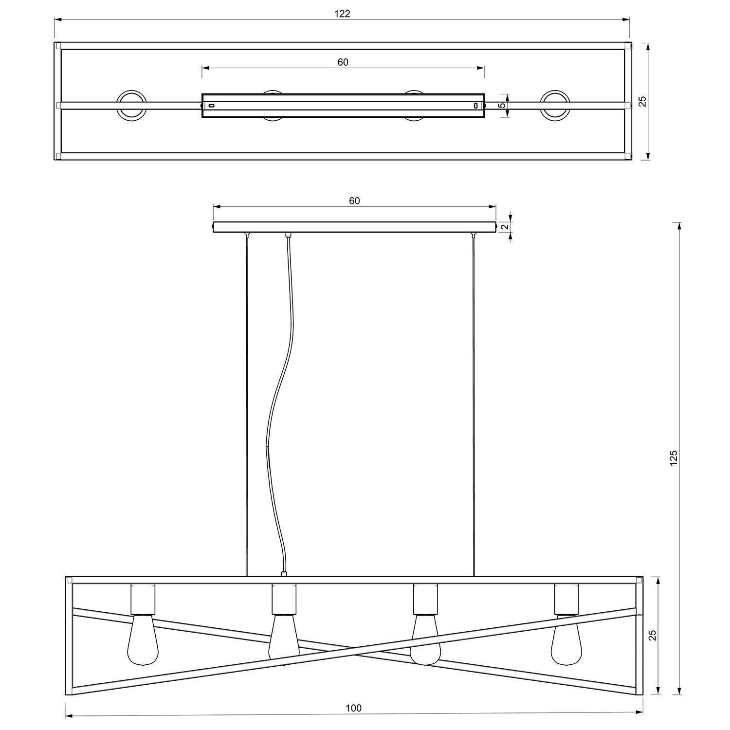 Lange Pendelleuchte Schwarz Gold E27 100 cm Industrial