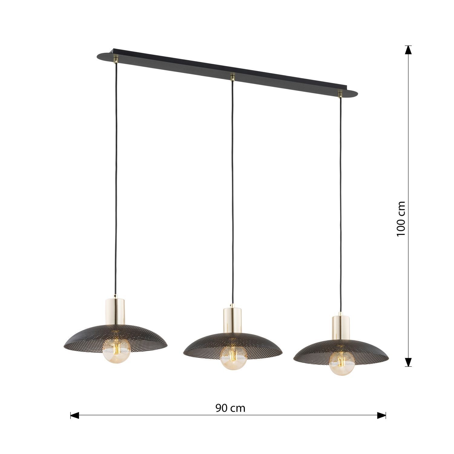 Pendelleuchte 3-flammig L: 90 cm Metall Schwarz Gold E27