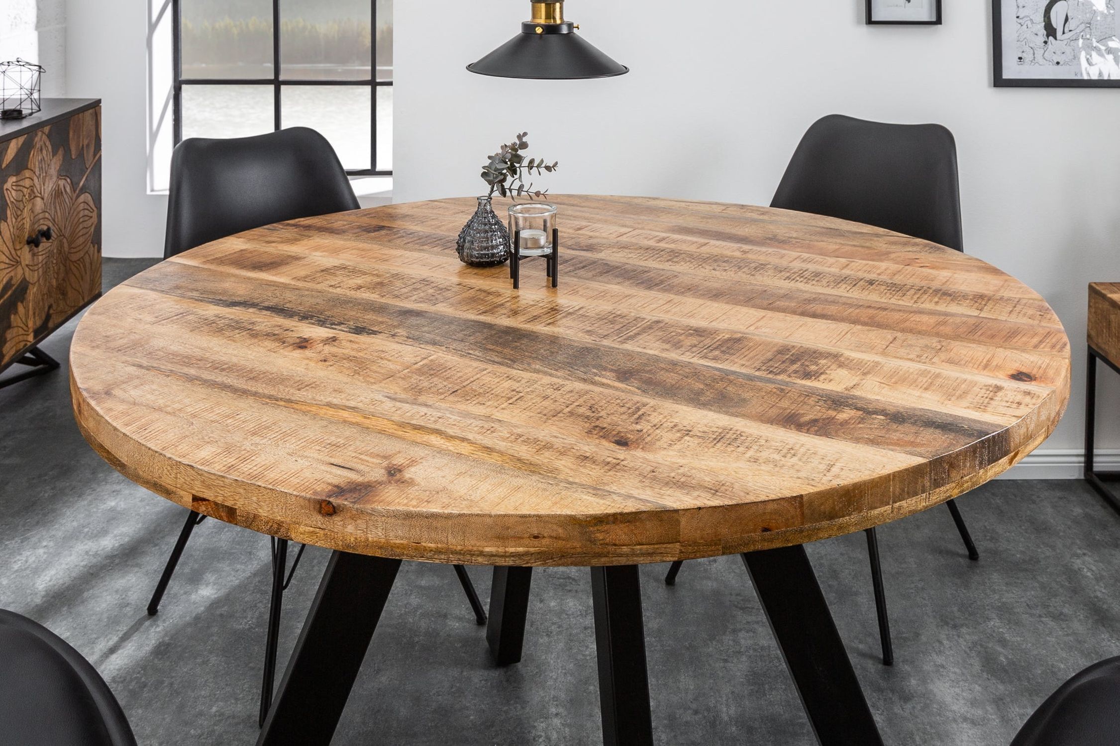 Esstisch rund Ø 120 cm Mango Holz Metall Industrial Design
