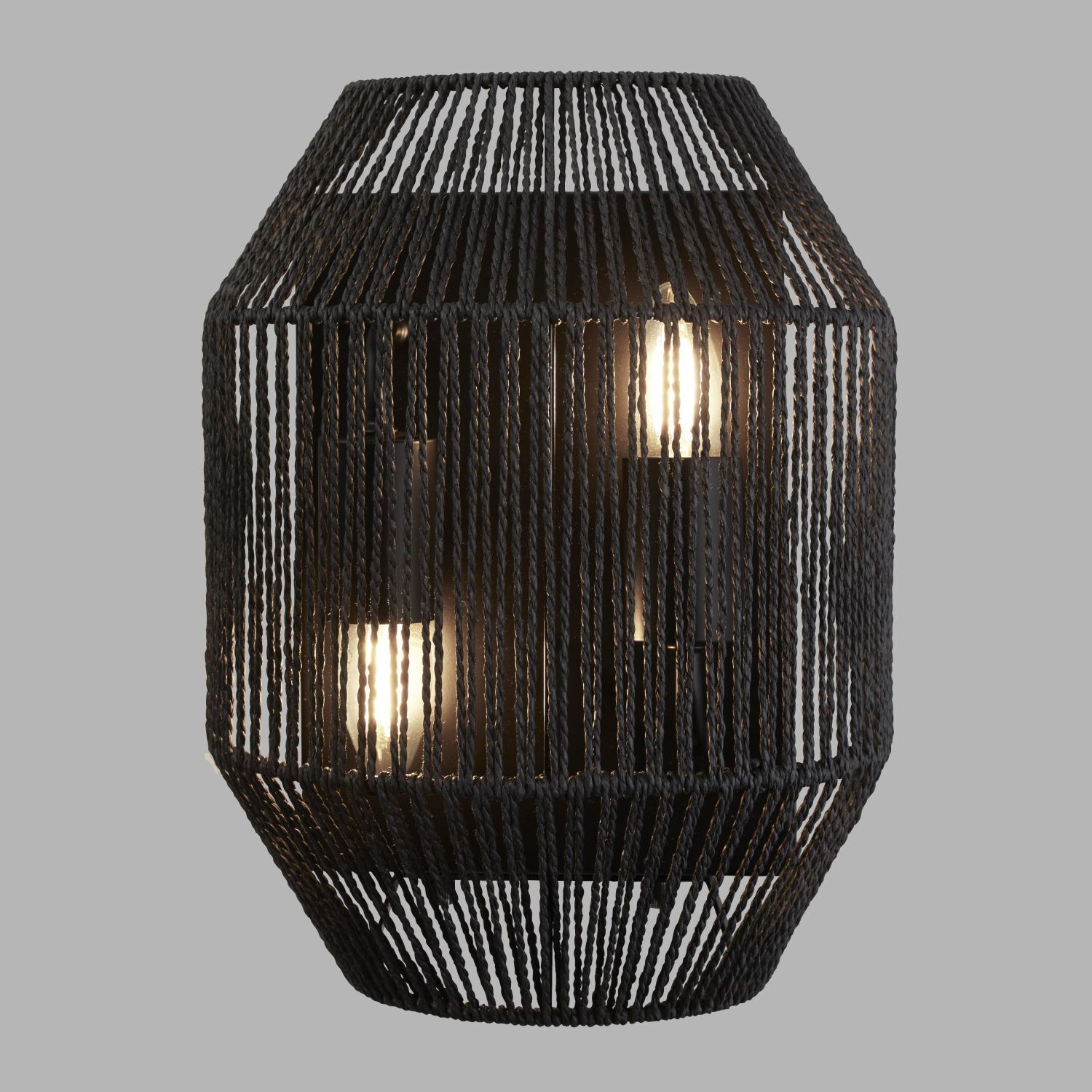 Wandleuchte Schwarz 2-flammig E27 Seil Schirm H: 30,5 cm