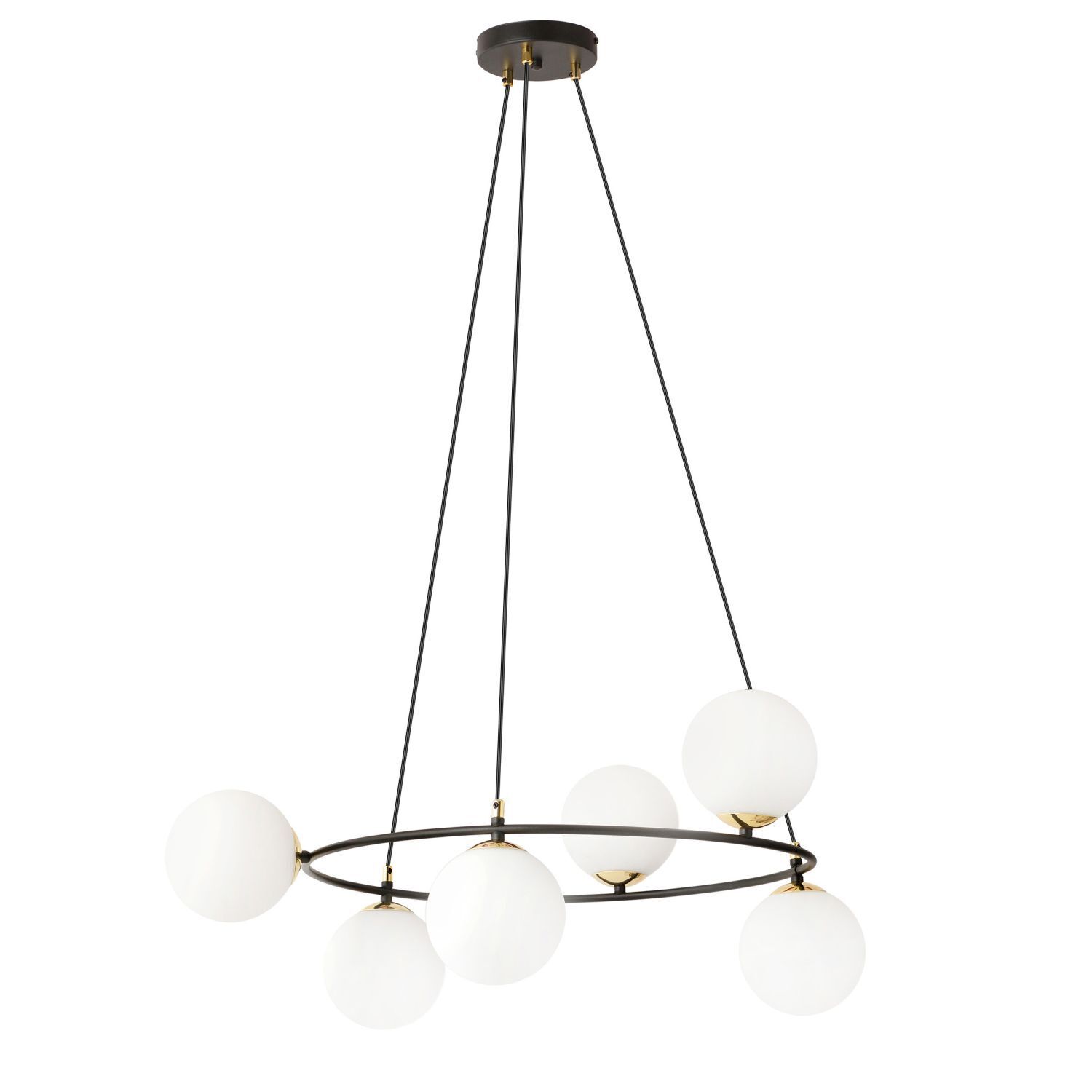 Hängelampe Metall Glas rund Ø 75 cm in Schwarz Weiß Gold