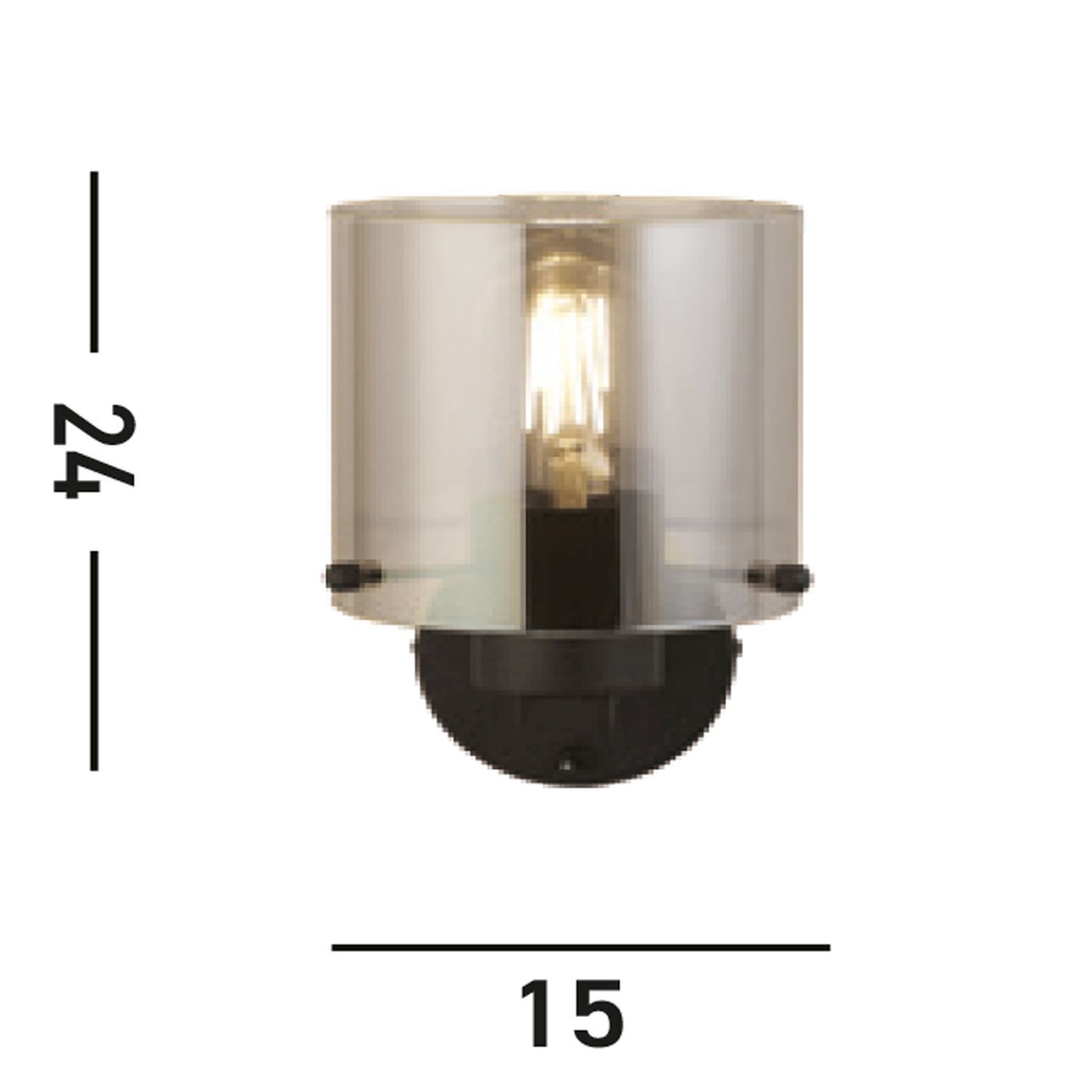 Wandlampe Metall Rauchglas E27 H:24 cm mit Schalter