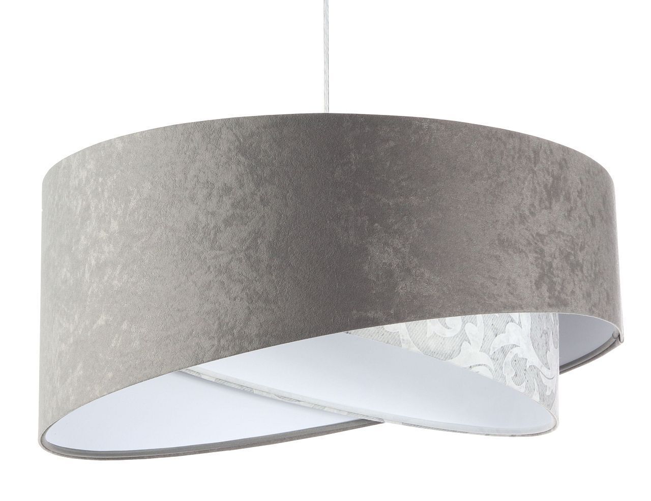 Pendelleuchte Grau Weiß Ø 50 cm Stoffschirm Velours Optik