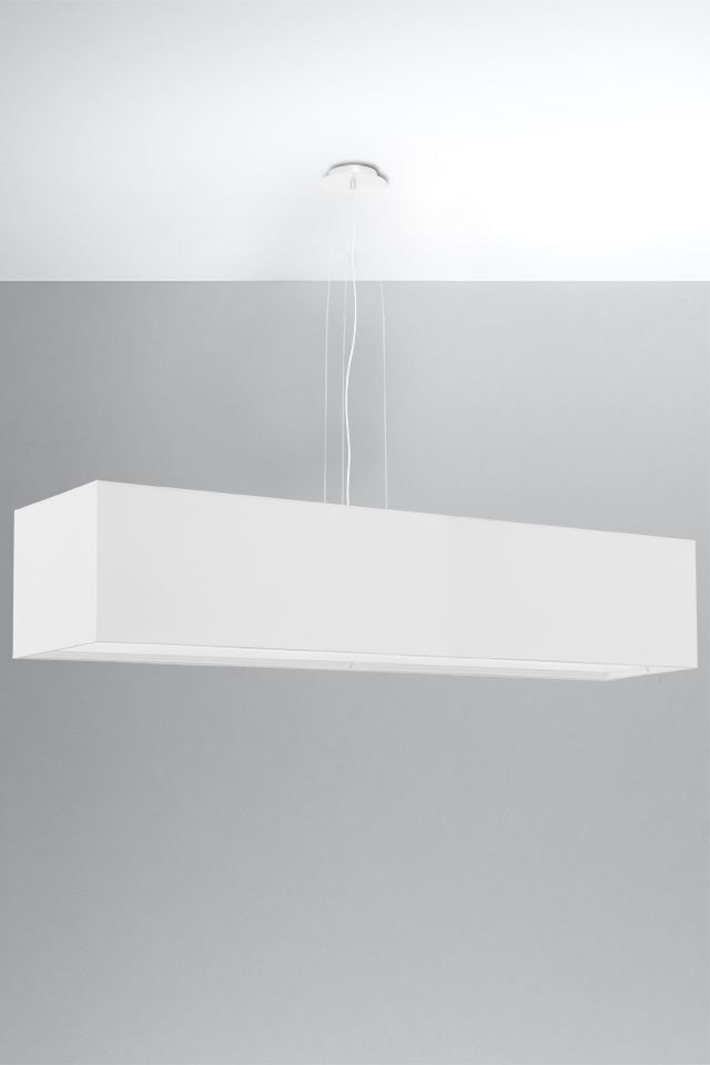Hängelampe Stoff Glas Weiß 120 cm breit blendarm 5x E27