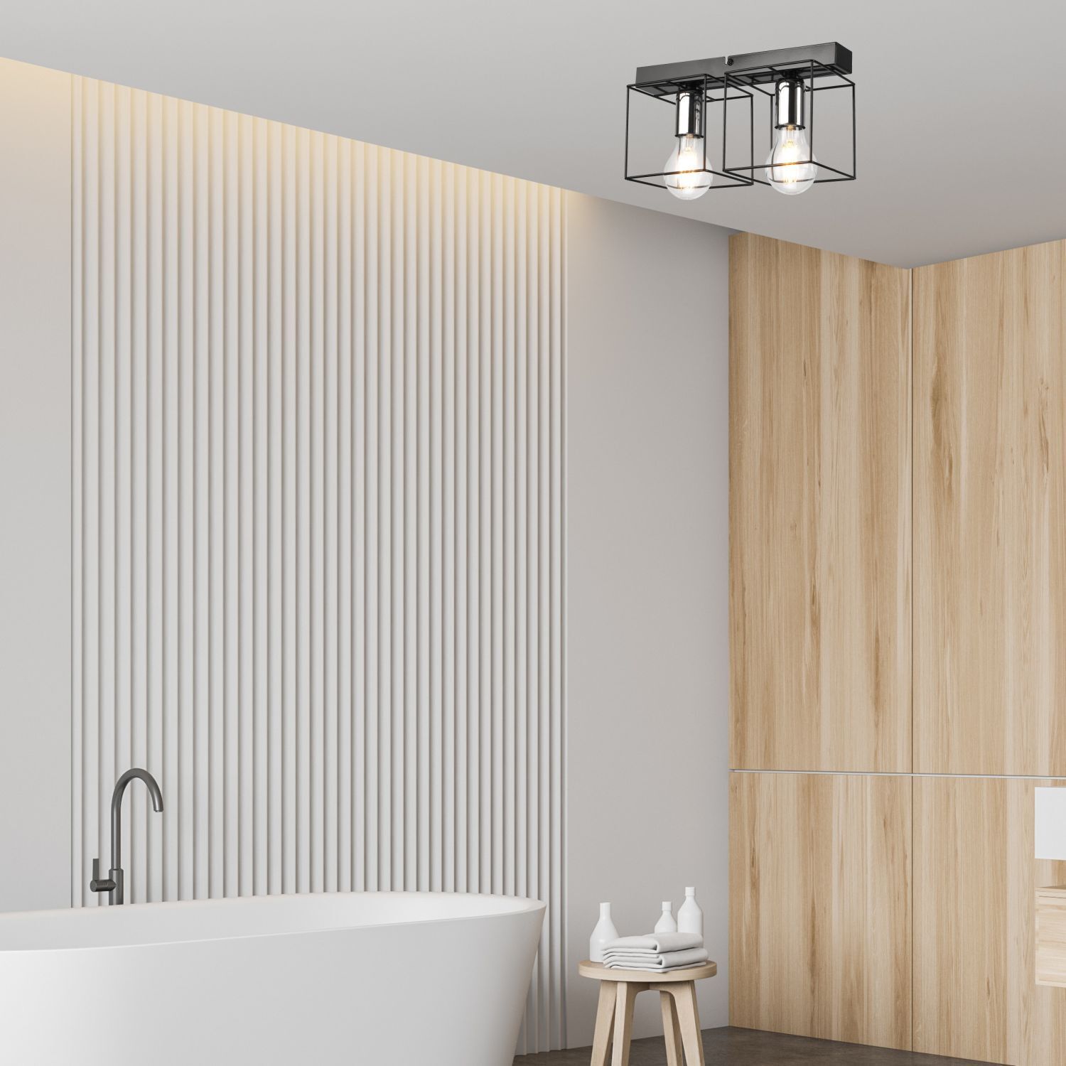 Deckenlampe Schwarz Chrom 2-flammig E27 Metall Modern