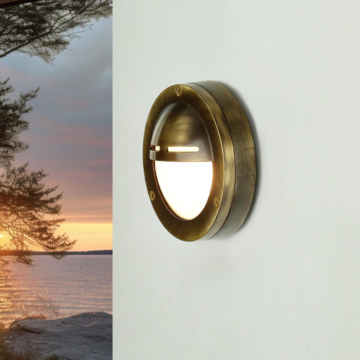 Wandlampe Außen Messing Maritim Terrassenleuchte Beleuchtung, Photographie, Fenster