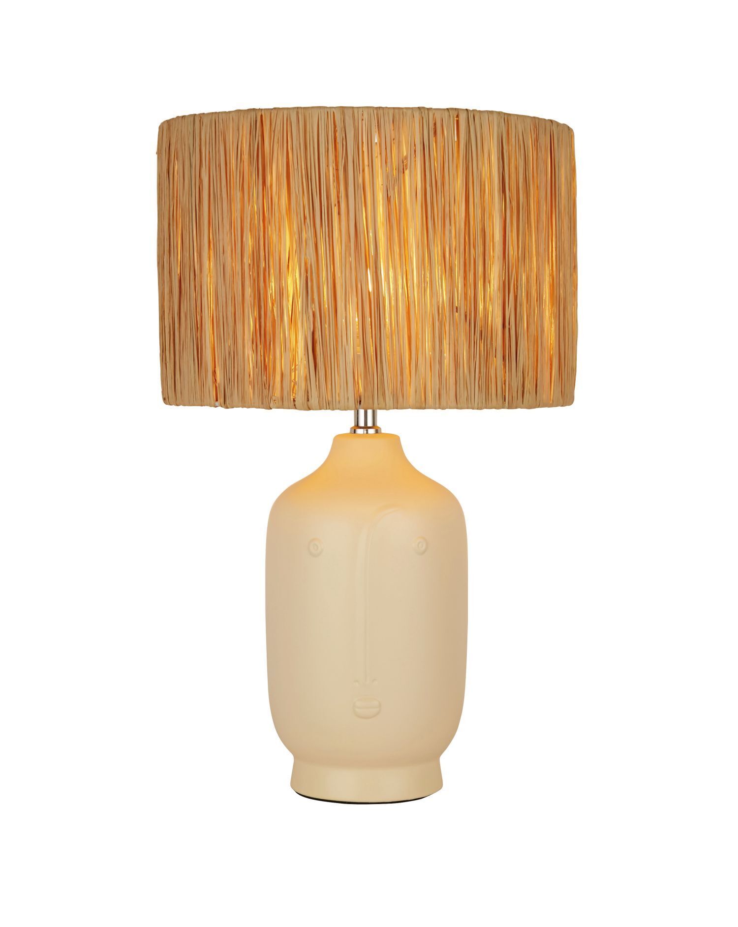 Tischleuchte Keramik Bast Creme Natur E27 48 cm Boho