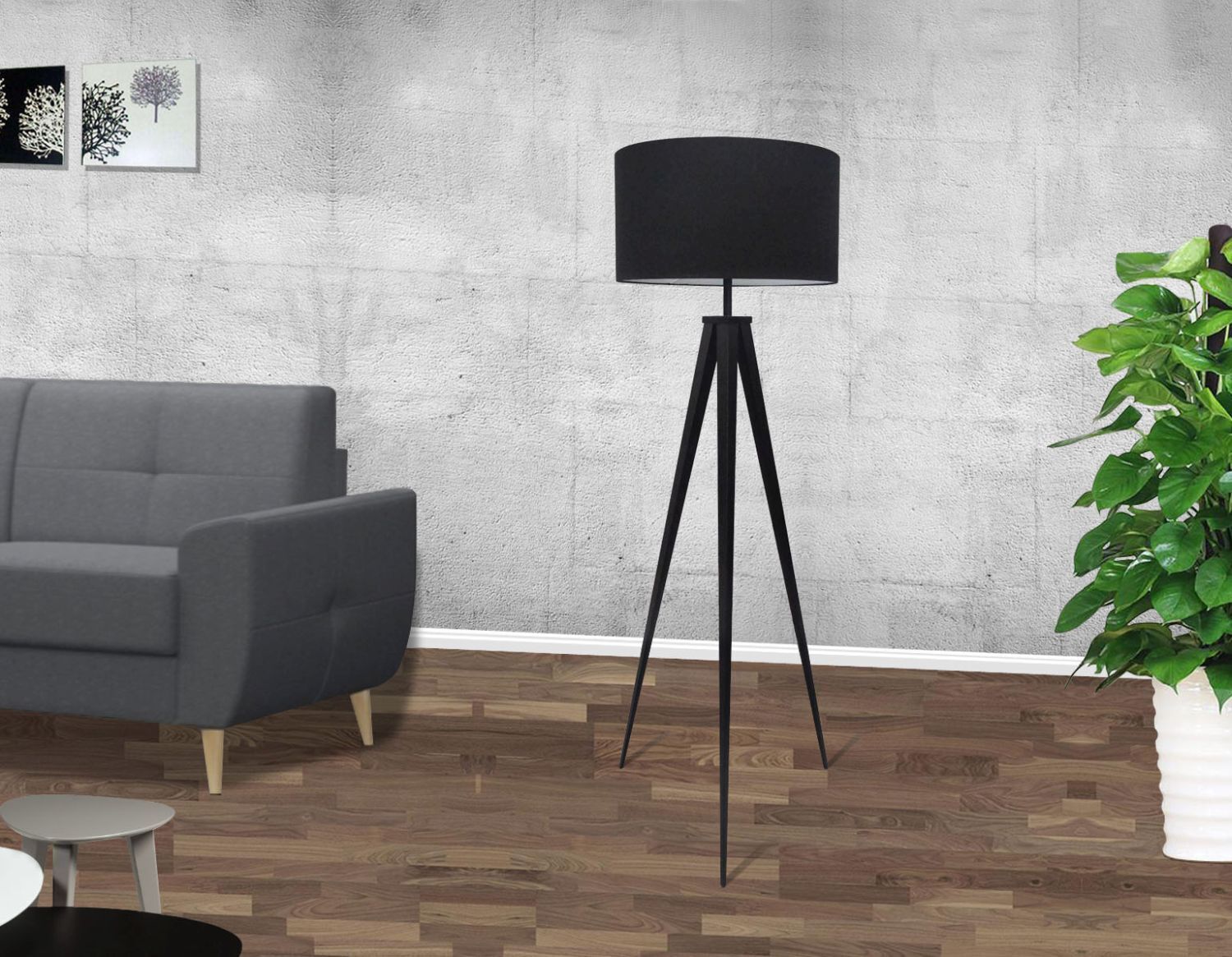 Stehlampe Schwarz Retro 142cm Wohnzimmer KODORA Lampe, Stehlampe, Couch, Mobiliar, Stuhl