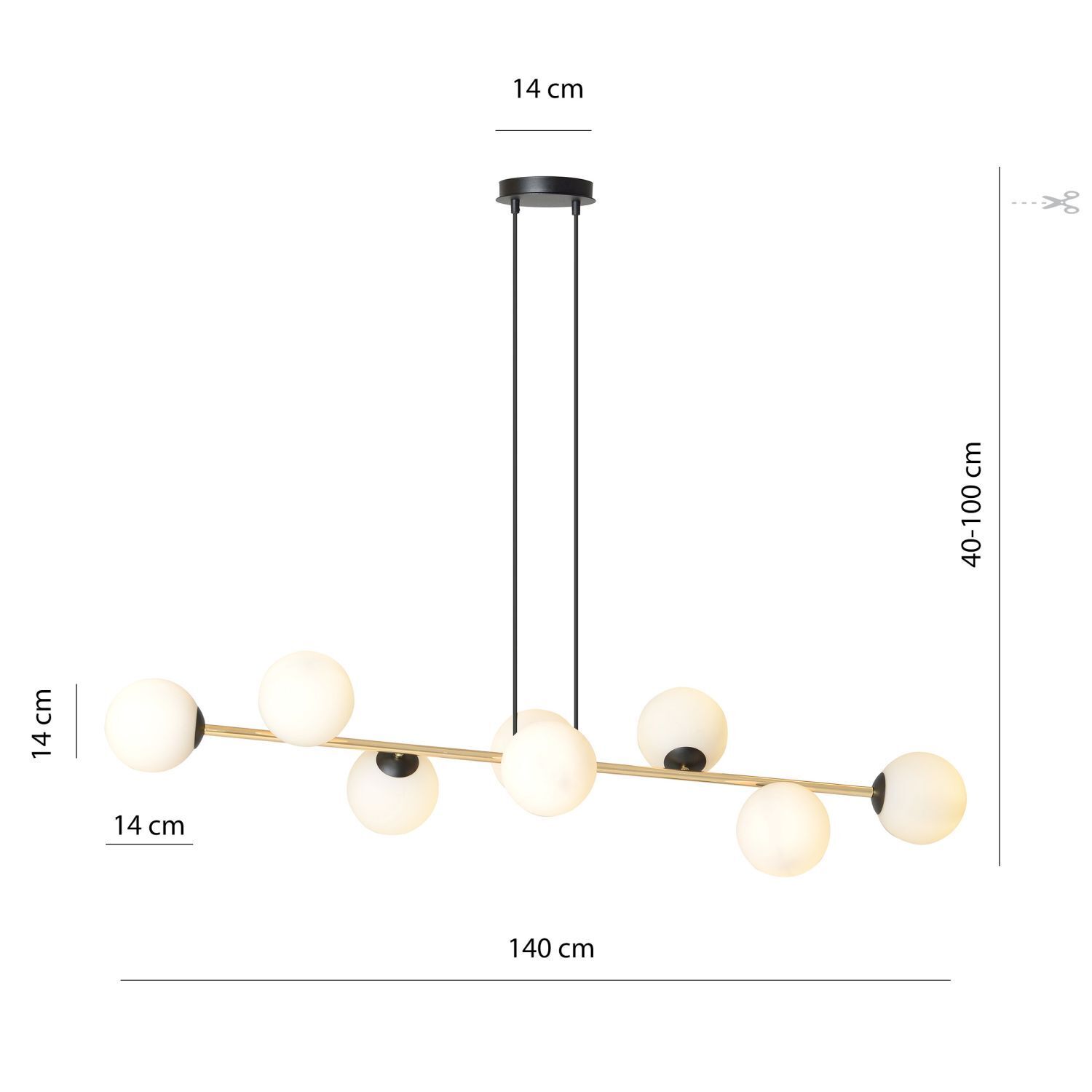 Pendelleuchte lang 140 cm E14 in Schwarz Weiß Gold