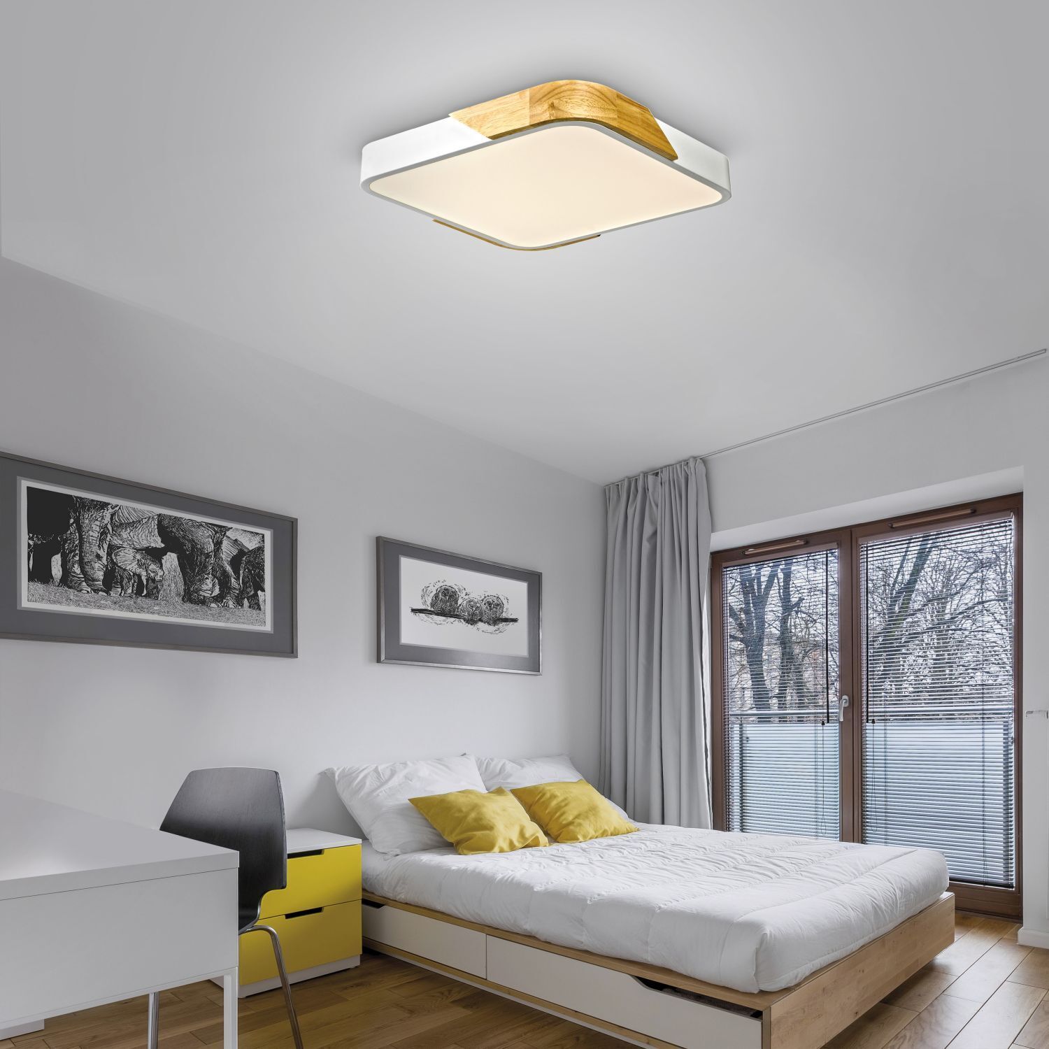LED Deckenleuchte Holz L:32 cm Weiß Natur 3000 K