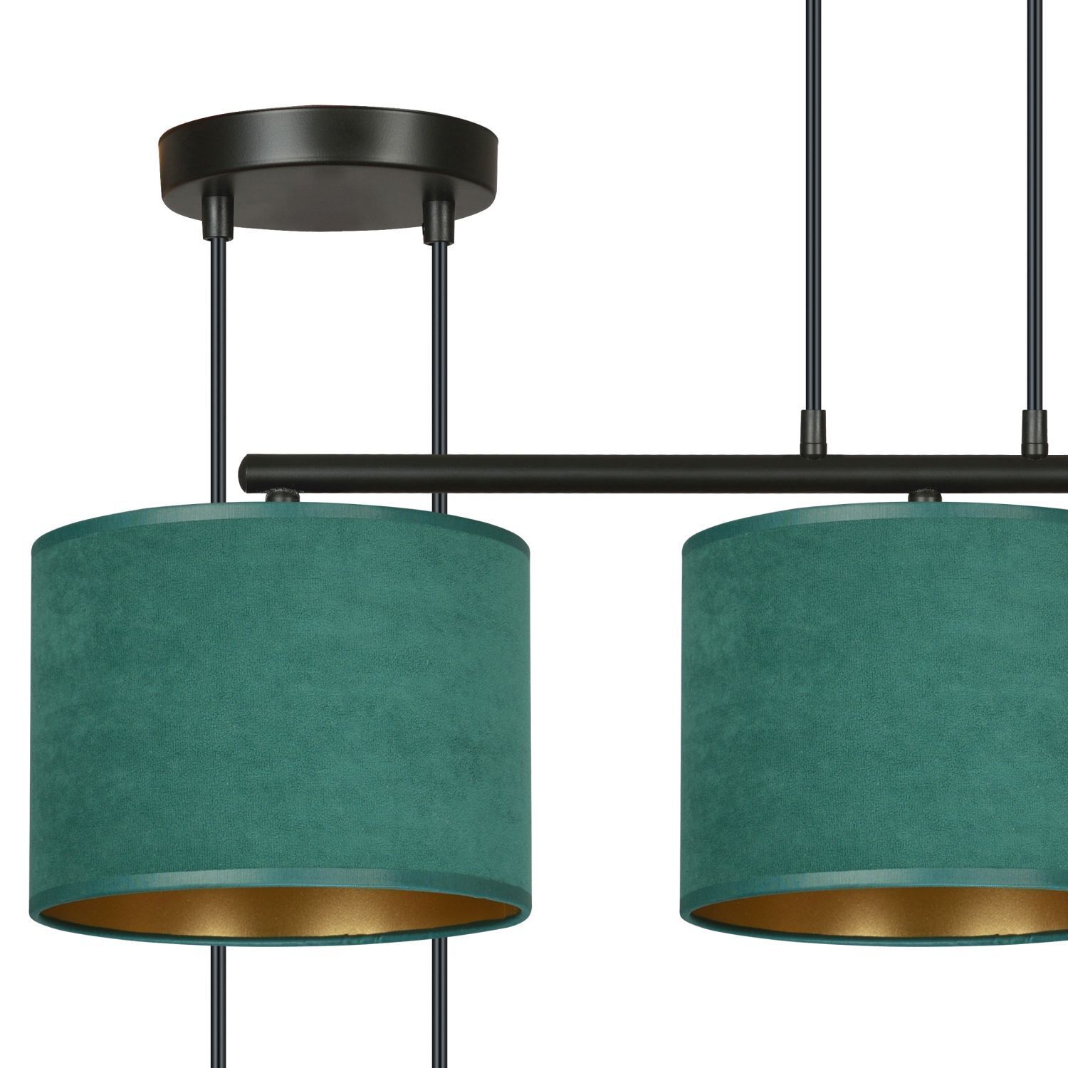 Hängelampe Stoff Metall L: 72 cm Schwarz Grün Gold 3x E27