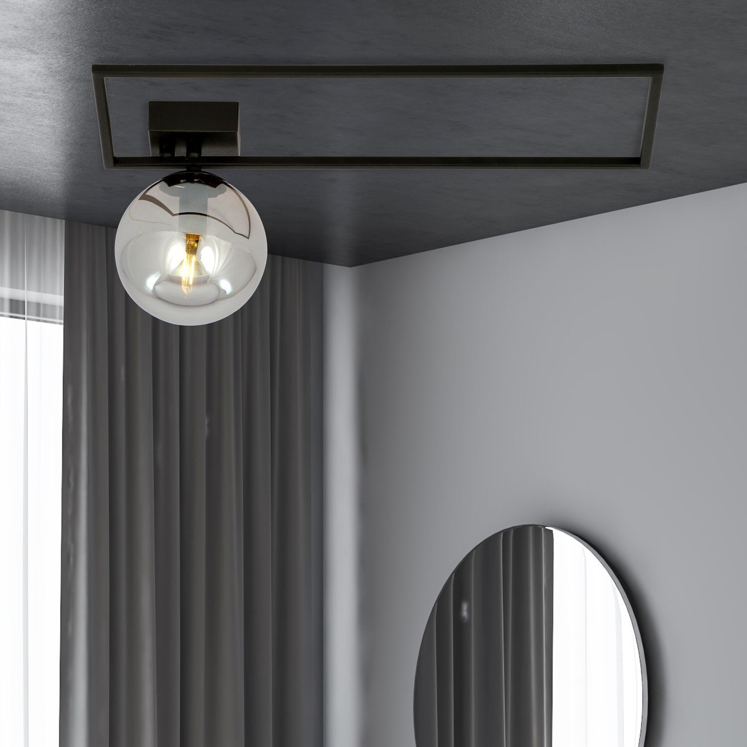 Deckenlampe Kugelschirm L: 50 cm Schwarz Grau E14 Glas Metall