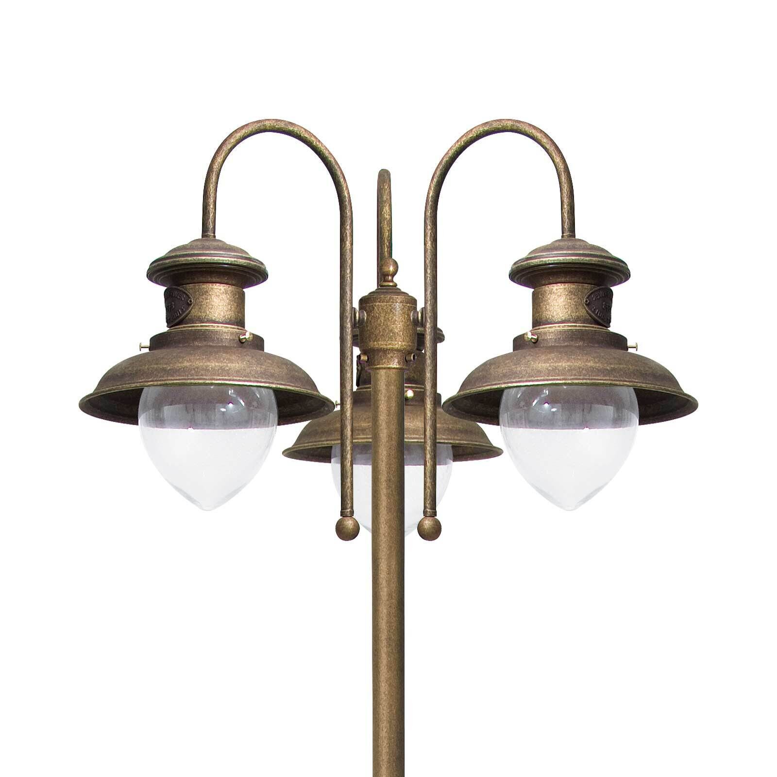 Wegeleuchte 3-flammig IP44 E27 210 cm Messing Glas Leuchte, Lampe, Bronze