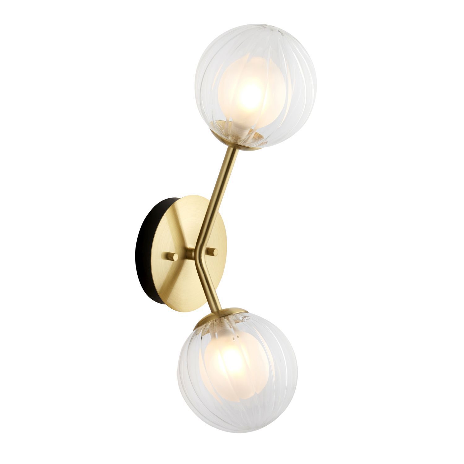 Wandlampe Glas Metall 40 cm hoch in Messing Weiß 2x G9 Kugel