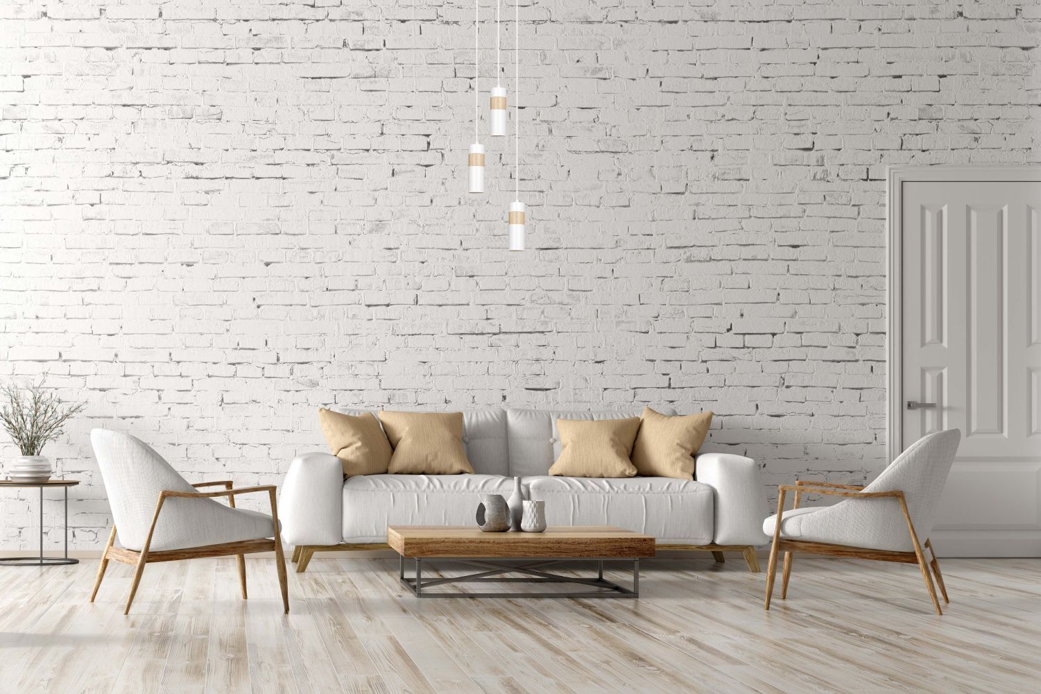 Hängeleuchte Weiß Metall Holz skandinavisches Design