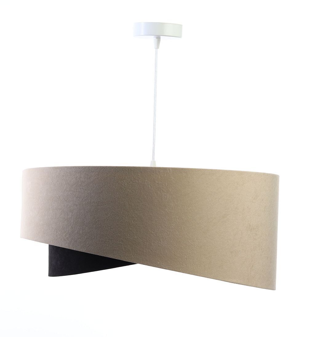 Hängeleuchte rund D: 50 cm E27 Stoff Beige Schwarz Gold Lampe