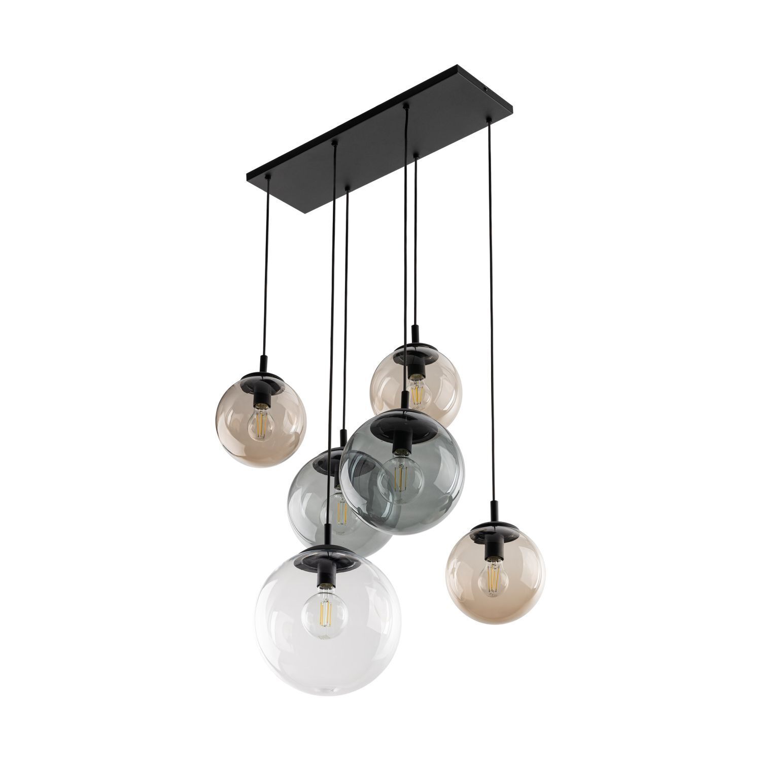 Pendelleuchte Rauchglas L: 77 cm H: max. 140 cm 6x E27