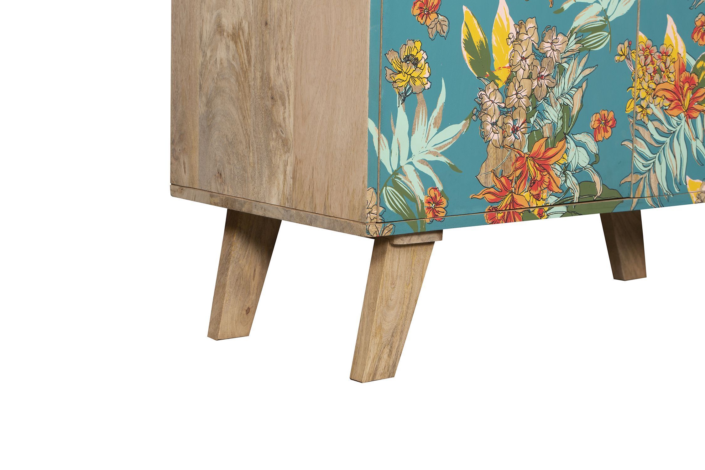 Florales Sideboard Bunt Türkis aus Mangoholz MDF B: 90 cm