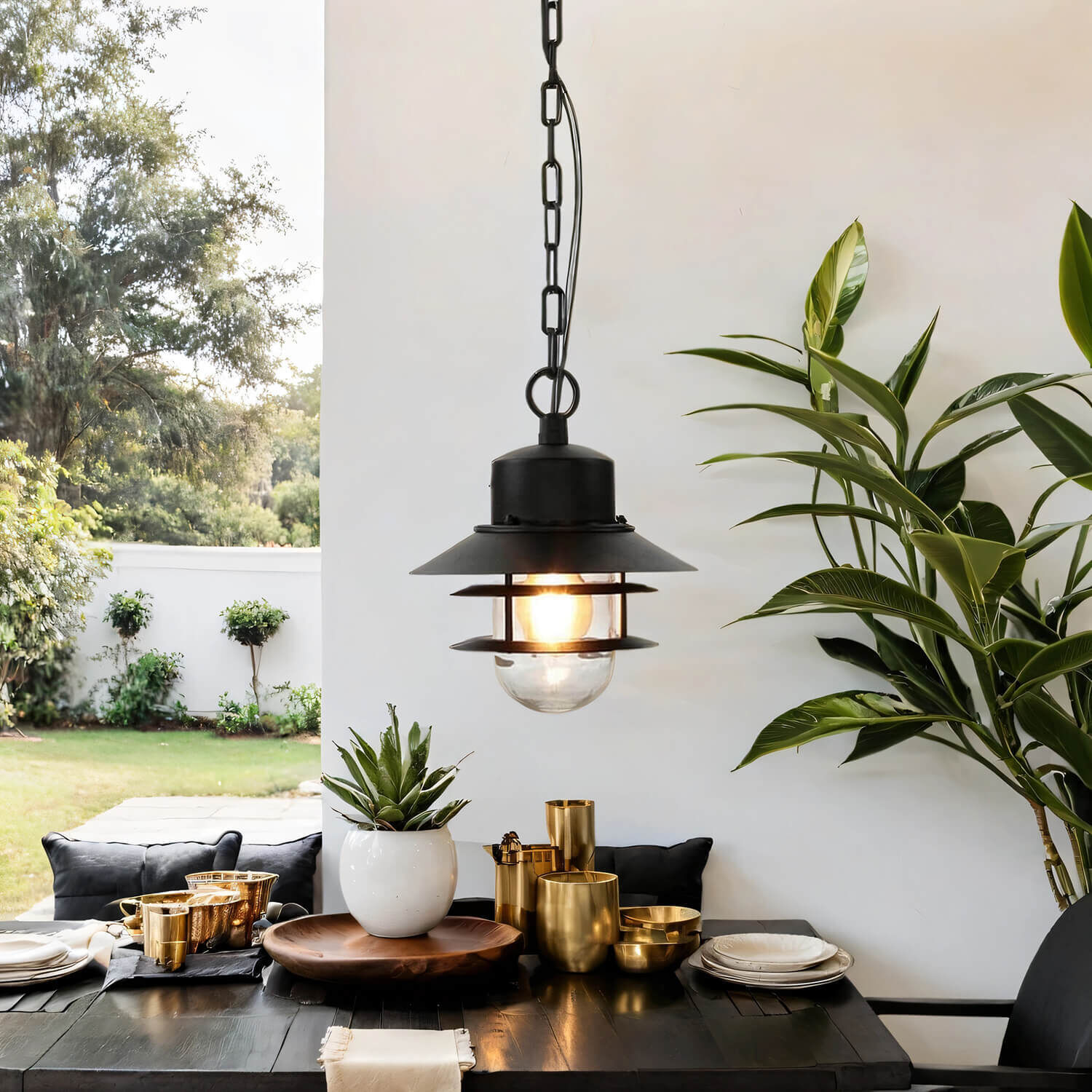 Außenleuchte IP44 E27 Schwarz Glas Edelstahl Maritim Drinnen, Innenarchitektur, Pflanze