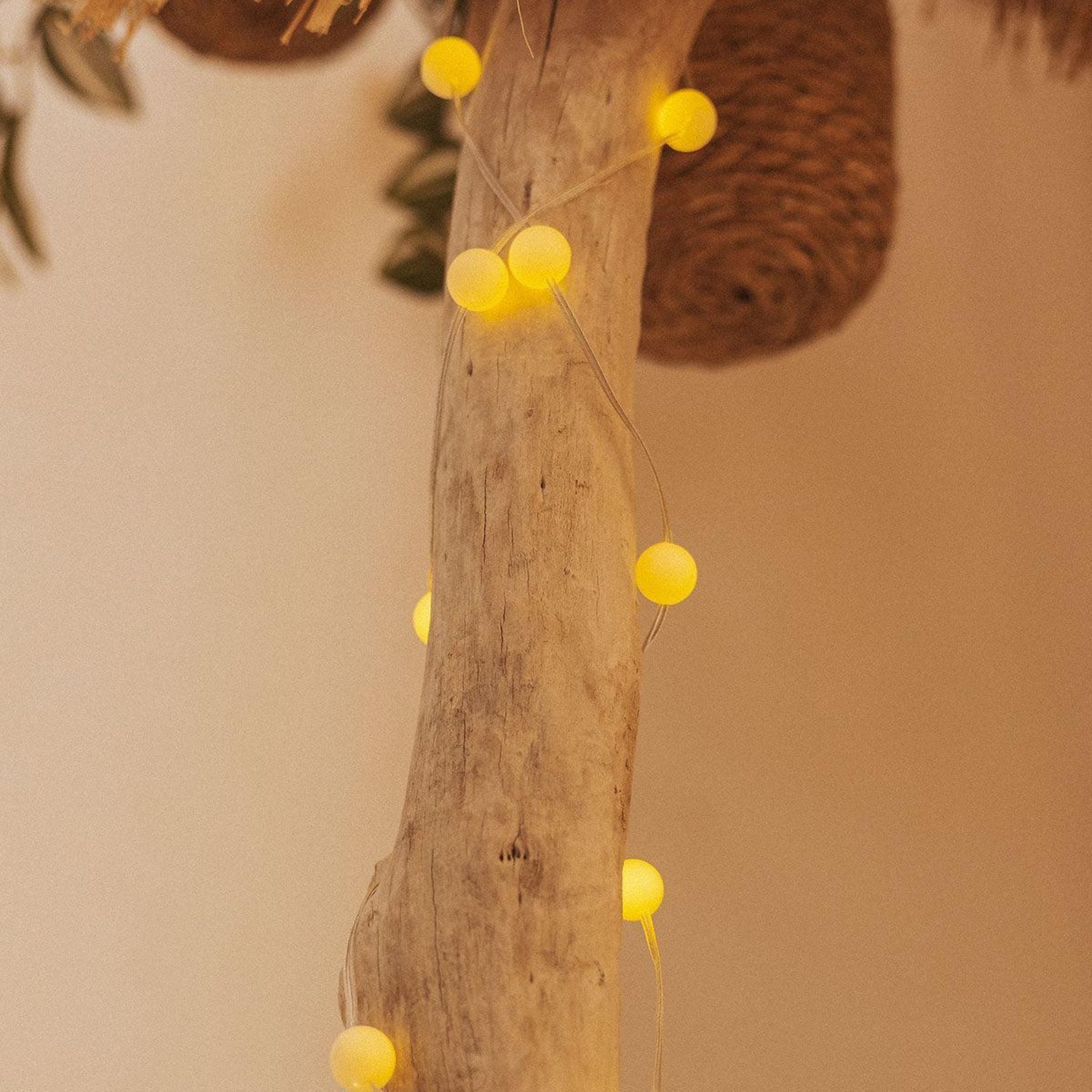 LED Solar Außenlichterkette 1800 K IP44 1 m lang Holz