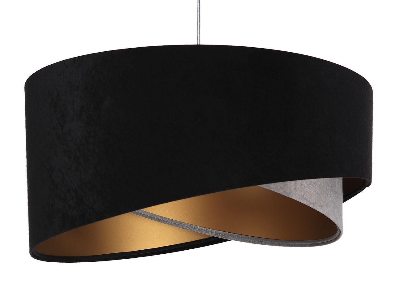 Pendelleuchte Schwarz Grau Gold E27 rund Ø 50 cm Stoff Lampe, Lampenschirm