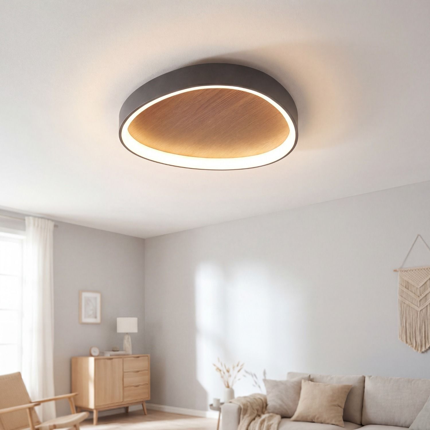 LED Deckenlampe Holz Alu dimmbar 60 W 3000/4000/6500K Deckenleuchte, Wand- und Deckenlampe, LED-Leuchte, Holzdetails, moderner Raumdekor