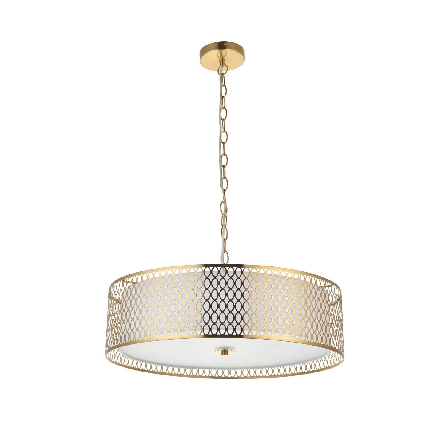 Hängeleuchte Metall Glas Stoff Ø 56 cm rund Gold Weiß 3x E27