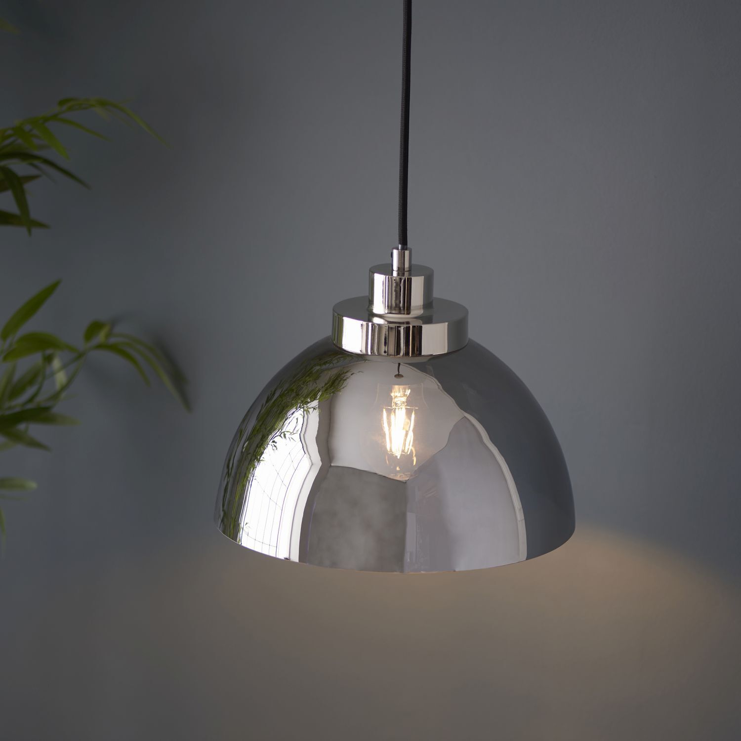 Hängeleuchte Glas Metall rund D: 27 cm in Chrom Retro E27