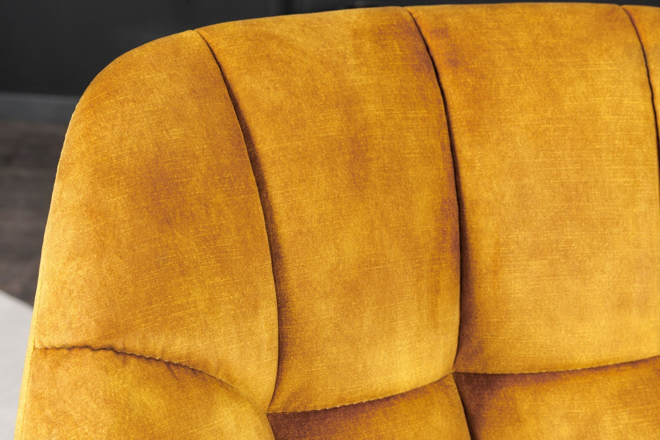 Drehstuhl Samt Metall ohne Rollen in Gelb Schwarz Retro Kissen, Dekoration für Zuhause, Couch, Mobiliar, Samt