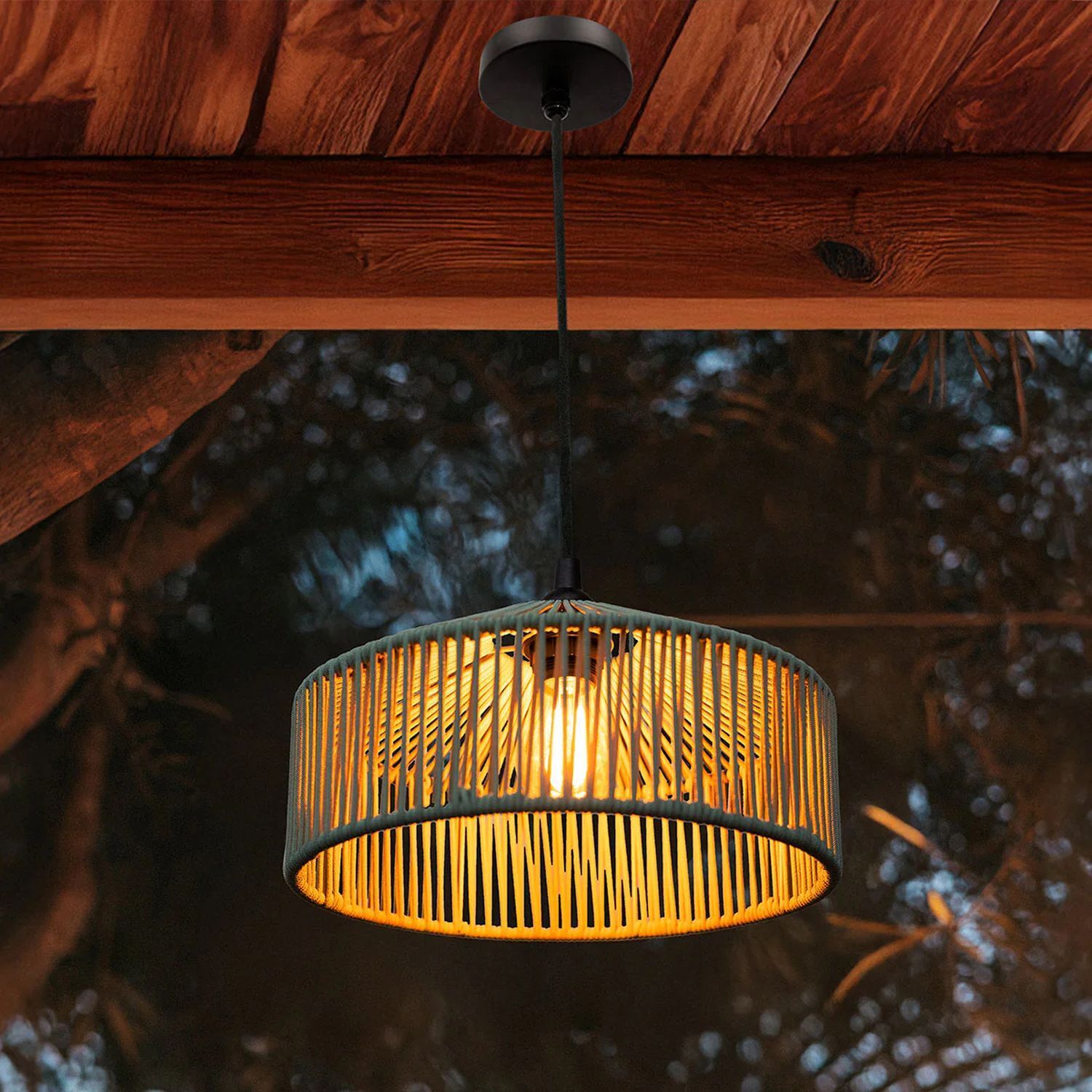 Pendelleuchte außen IP54 Seil Lampenschirm E27 Ø 30 cm Grün
