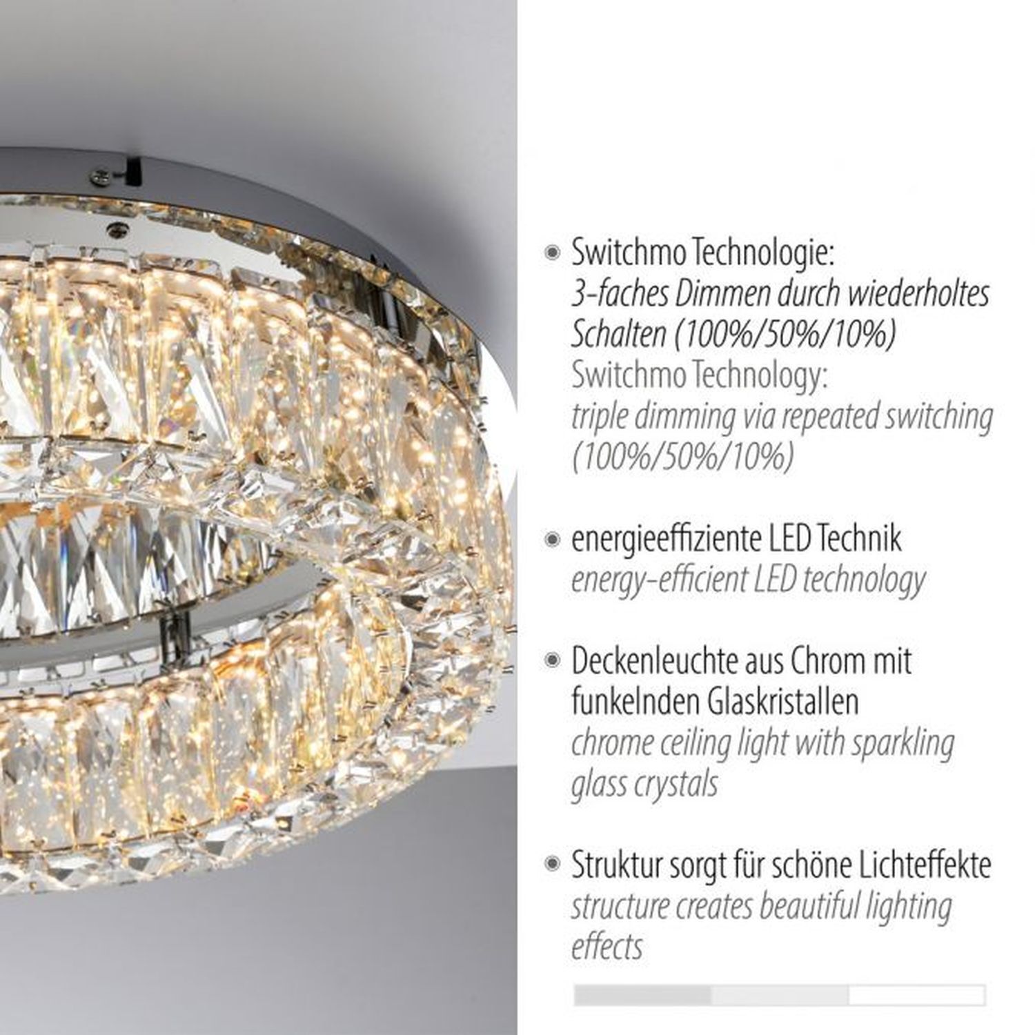 Dimmbare LED Deckenlampe in Chrom Acrylglas Ø40 cm 22 W