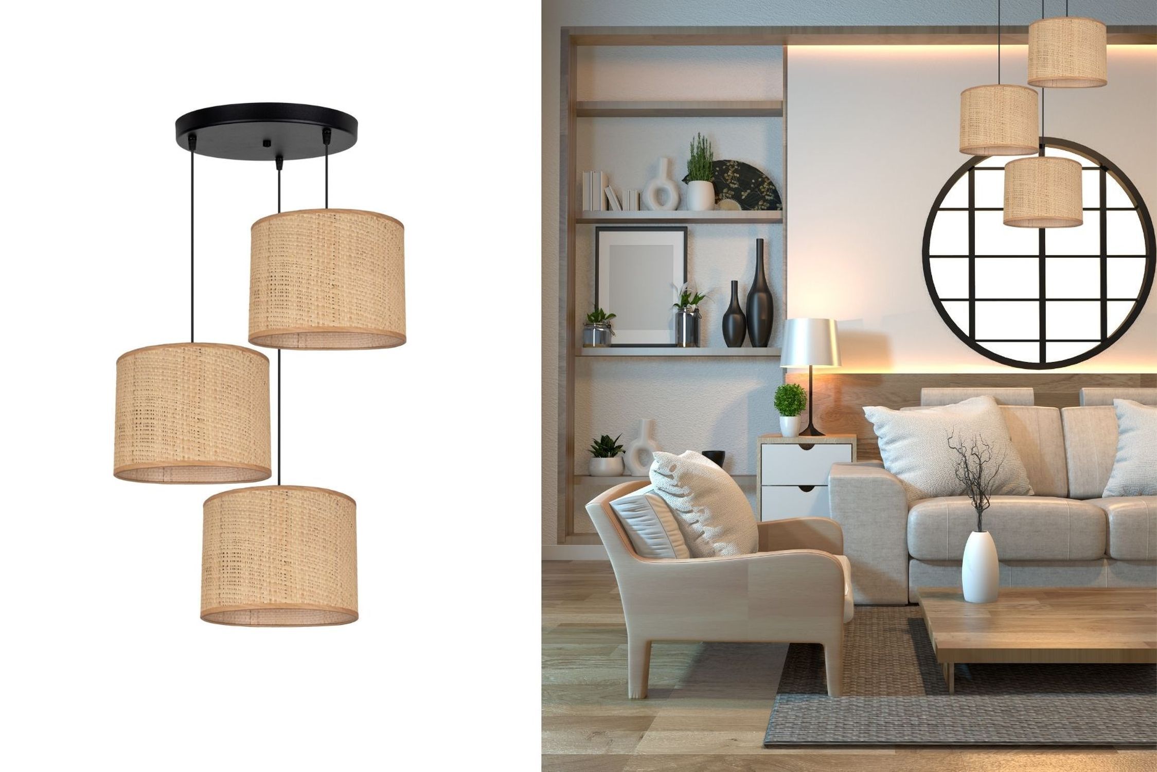 Wohnliche Hängelampe Rattan Braun E27 Ø45 cm 3-flammig