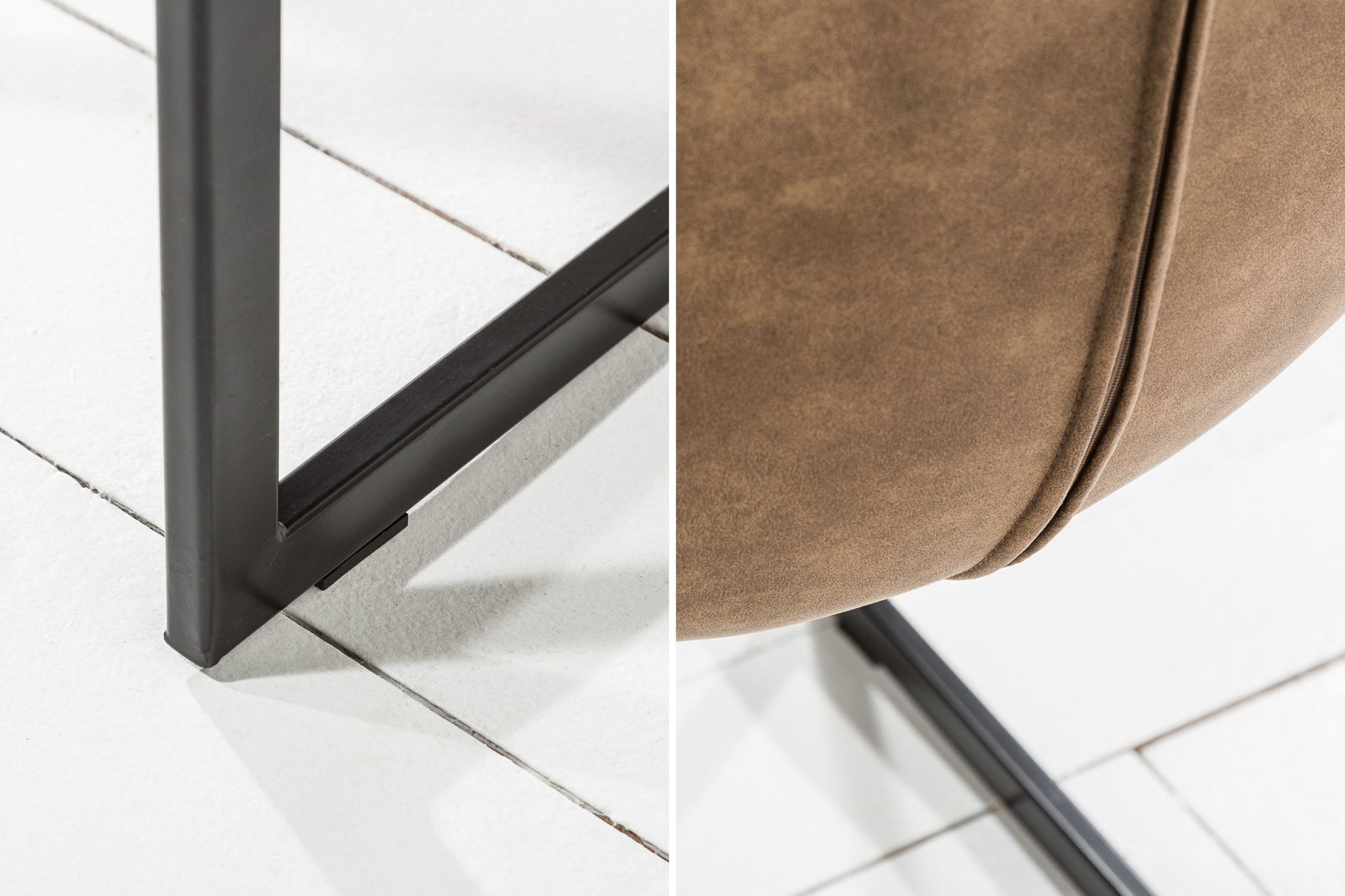 Freischwinger Stuhl Beige Schwarz aus Stoff Metall Tür, Drinnen, Innenarchitektur, Inneneinrichtung