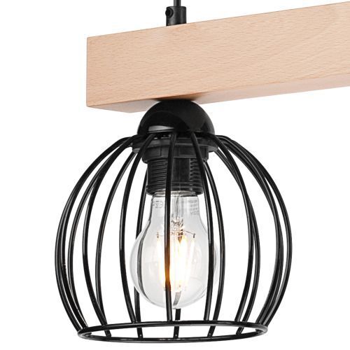 Pendelleuchte Esstisch Schwarz Holz 3xE27 länglich