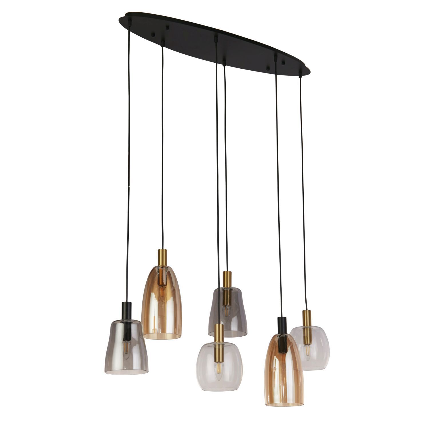 Hängelampe 6-flammig E14 B: 95 cm Glas Metall Vintage