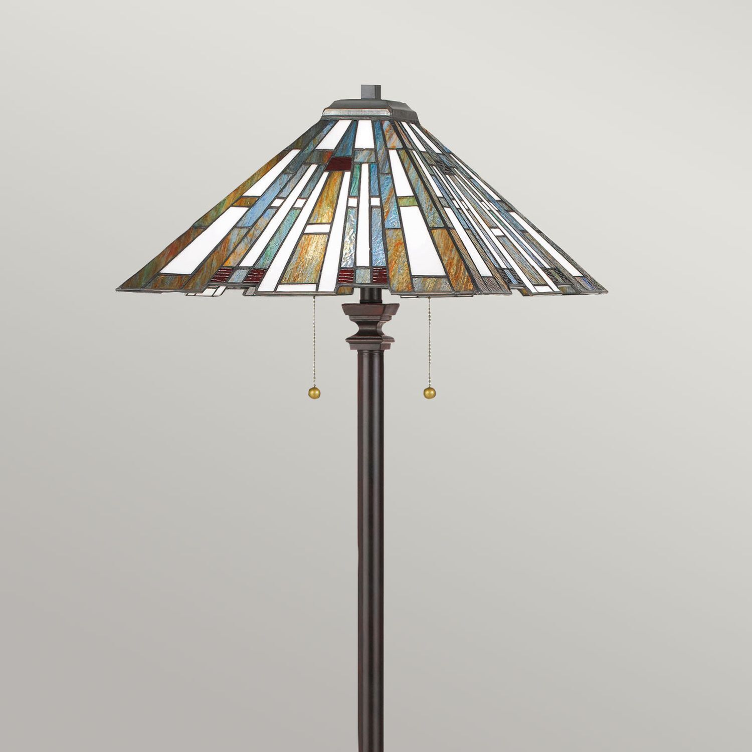 tiffany-style lamp, glas stained, tischleuchte, kette schalter, schirm ornament