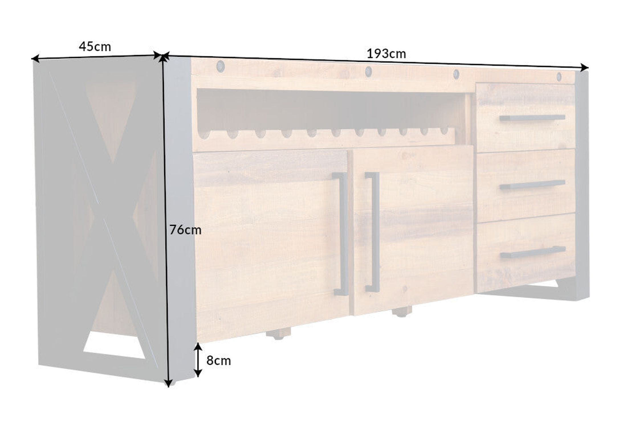 Großes Sideboard Holz Eisen 195 cm breit Industrial Design
