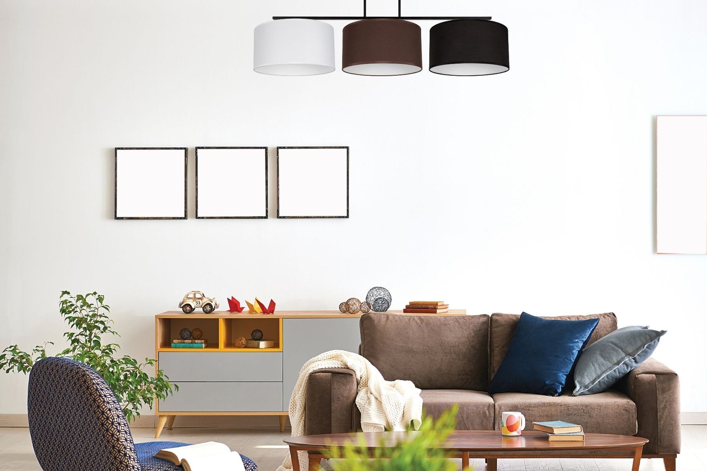 Lange Deckenleuchte Stoff Weiß Braun Schwarz E27 100 cm Wohnzimmer, Dekoration Ihres Zuhauses, Buch, Innenarchitektur, Couch