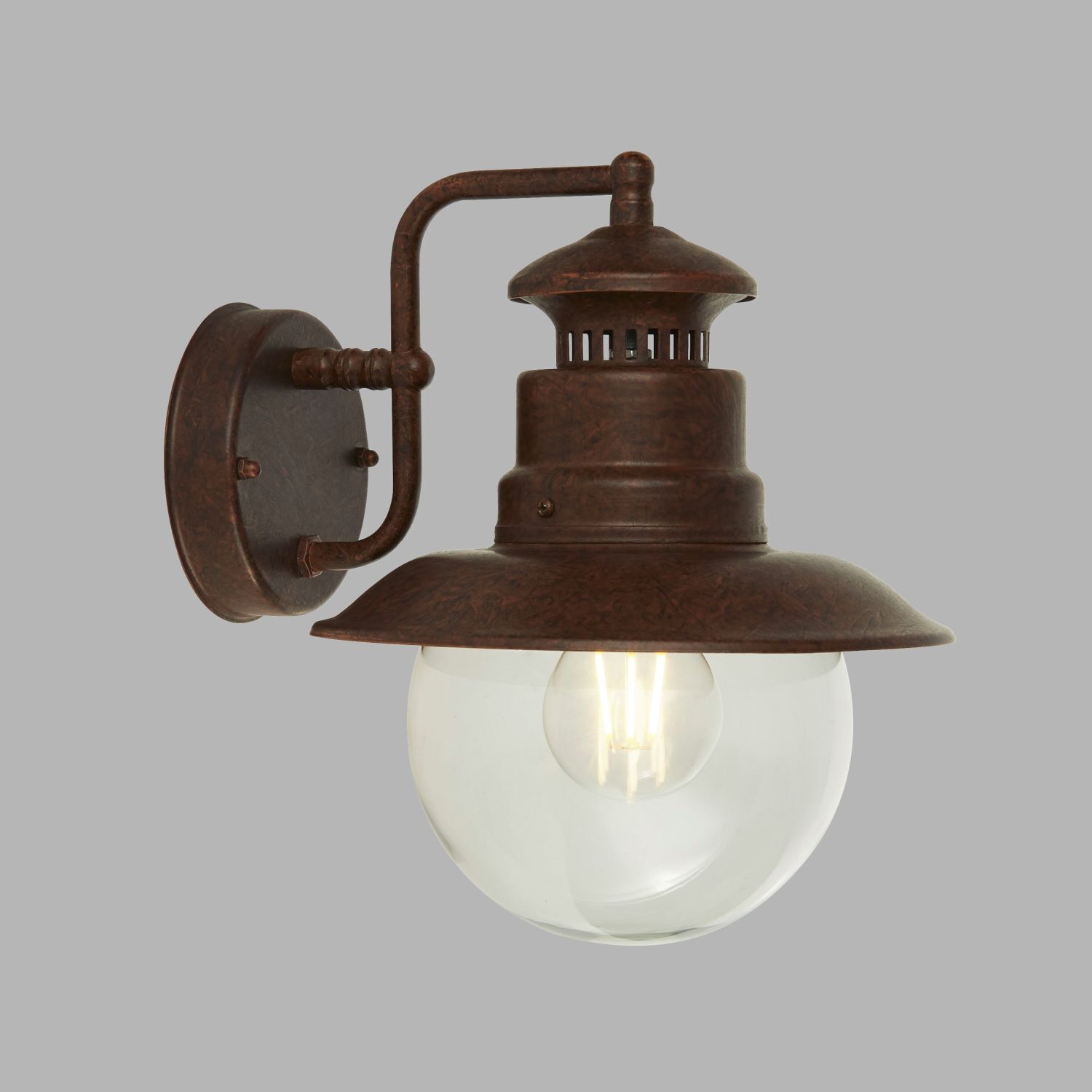 Außenlampe Wand IP44 H: 27 cm E27 Braun Glas Metall Maritim