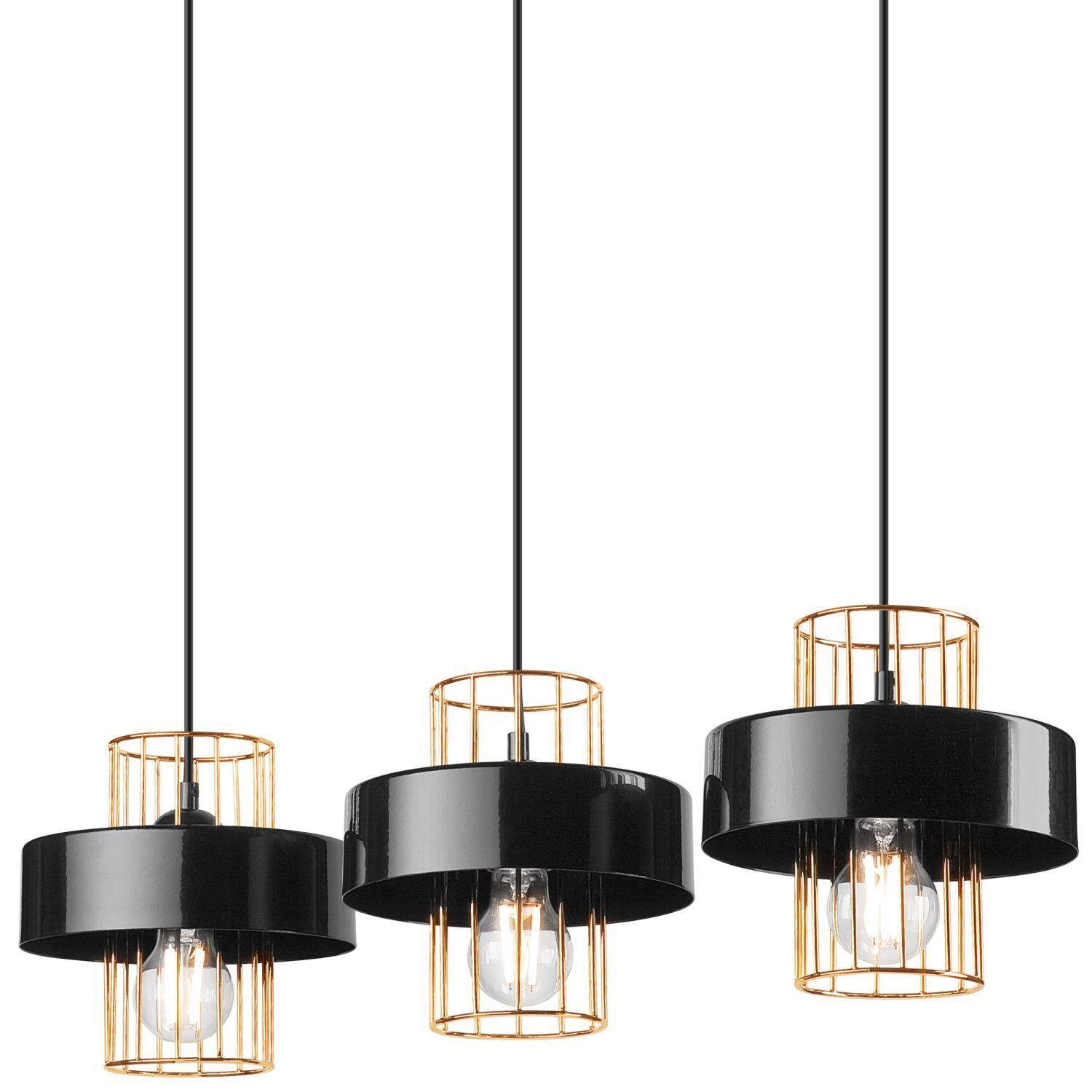 Hängelampe Schwarz Gold 3-flammig E27 B: 60 cm Metall