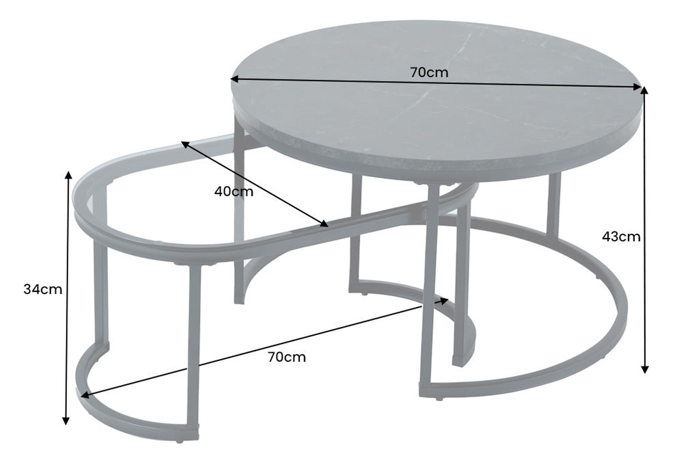Couchtisch 2er Set MDF Hartglas Metall in Schwarz